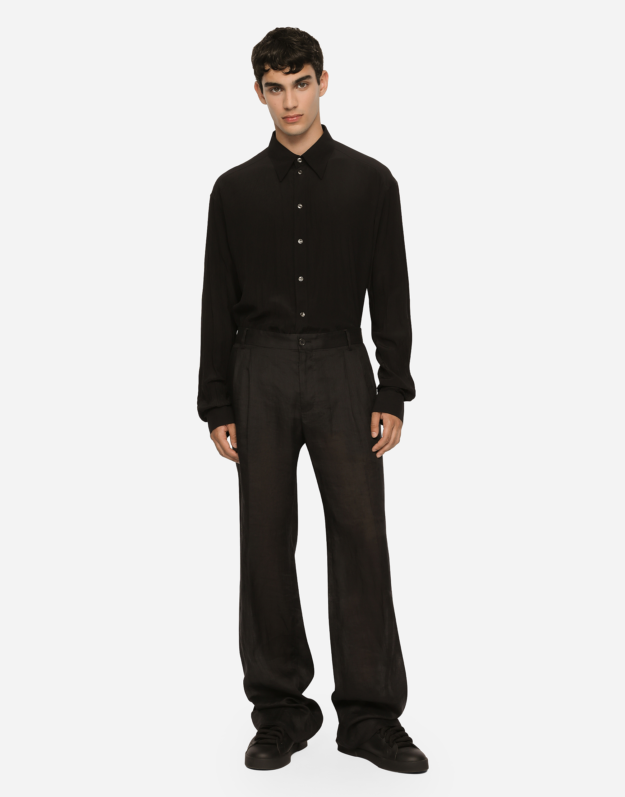 Shop Dolce & Gabbana Tailored Straight-leg Linen Pants In Black