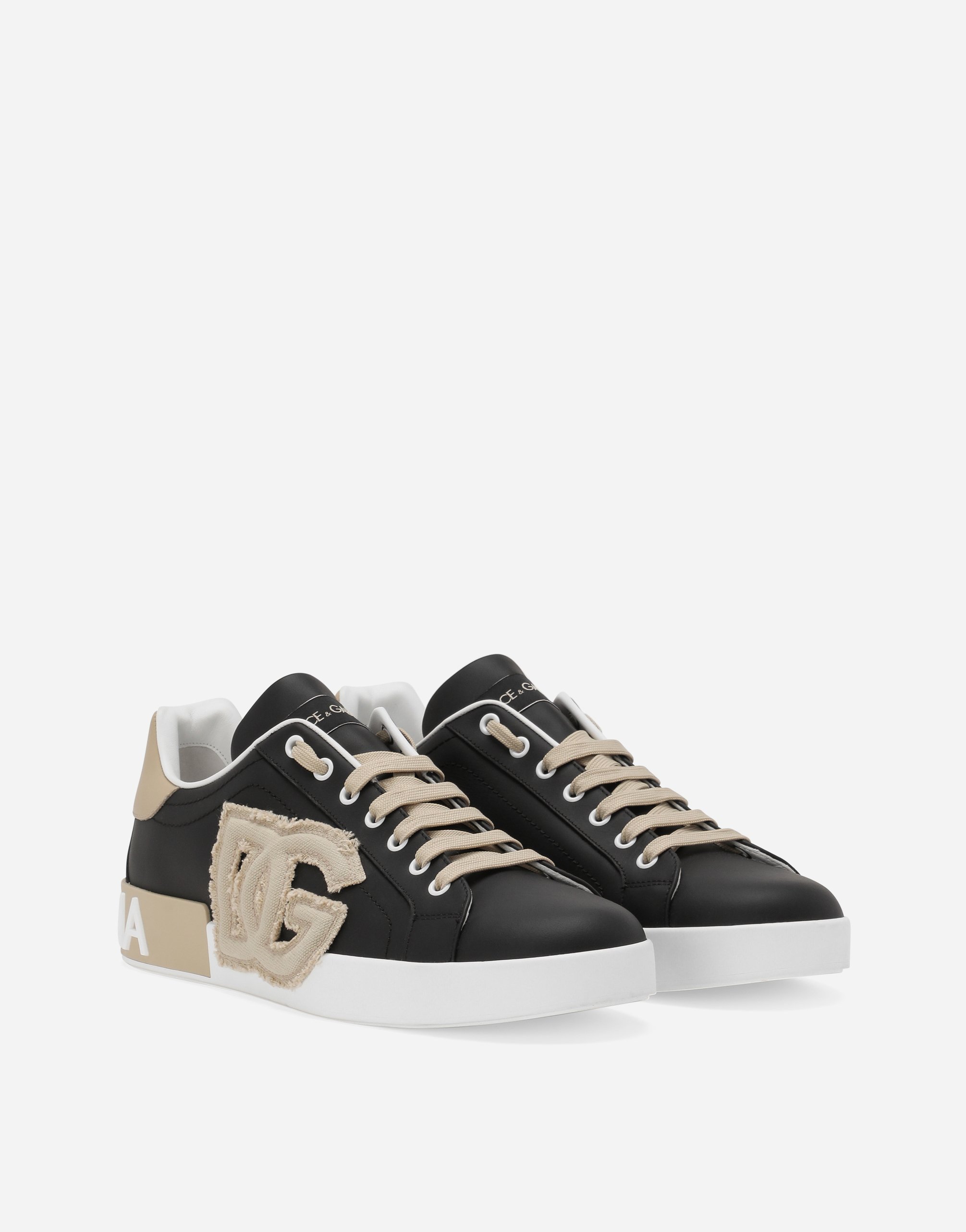 Shop Dolce & Gabbana Calfskin Portofino Sneakers In Black
