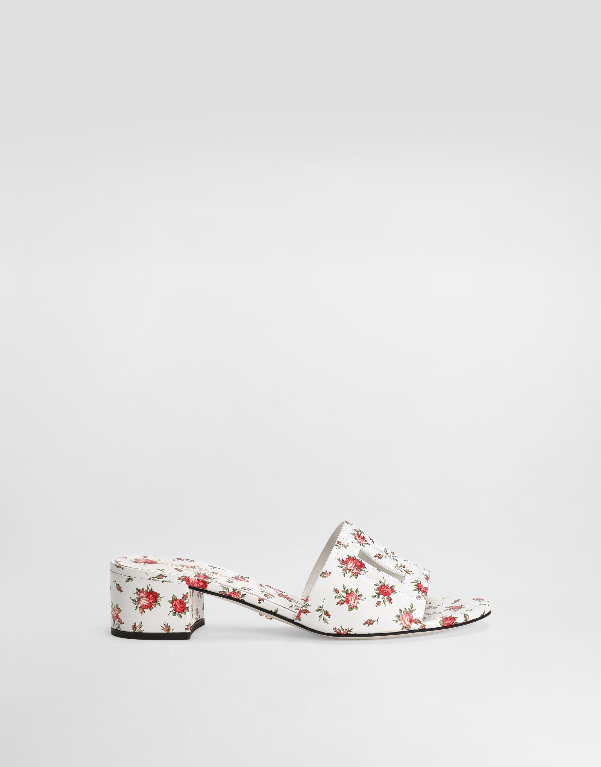 Printed calfskin mules with little roses print in Multicolor for