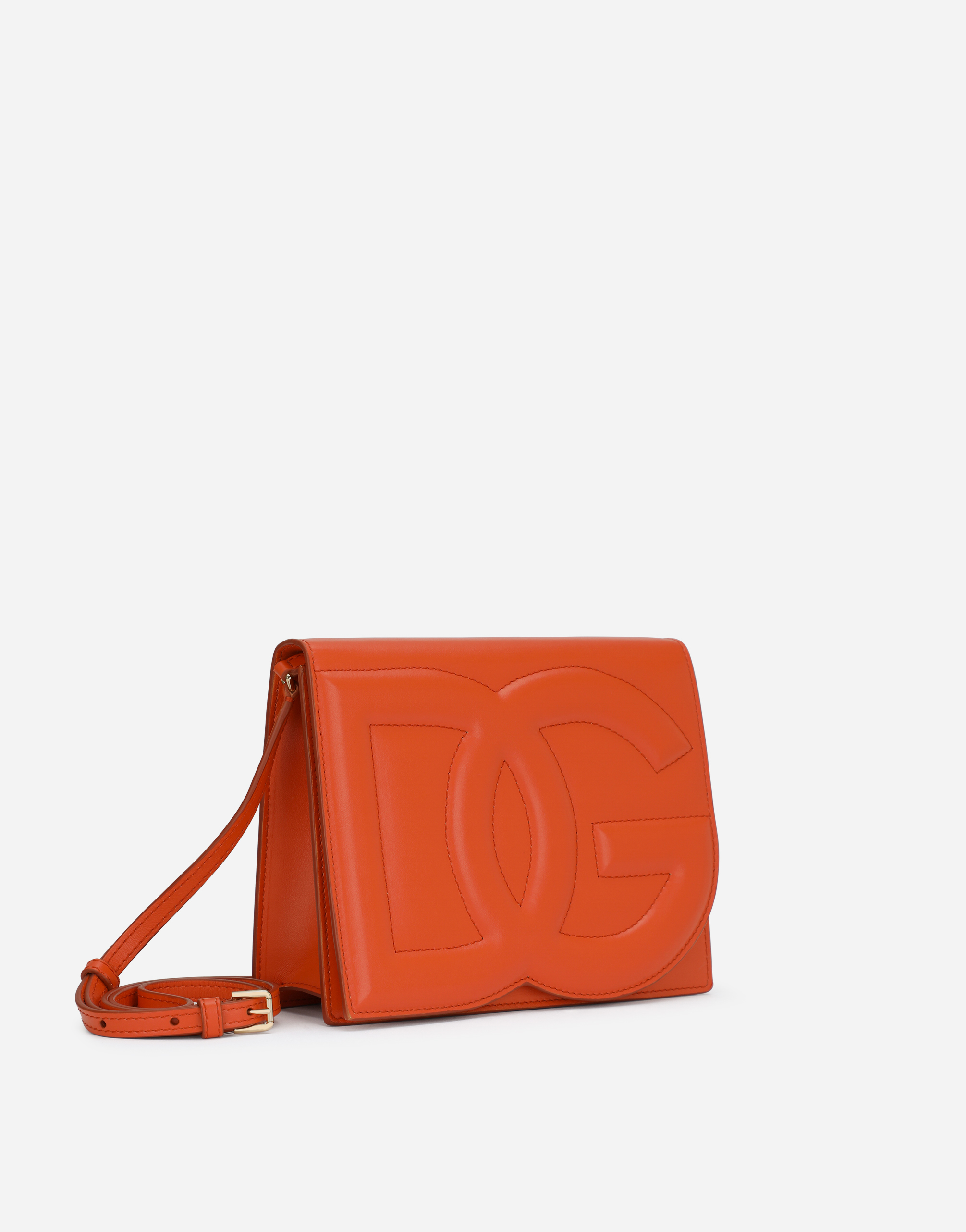 Shop Dolce & Gabbana Calfskin Crossbody Bag With Logo In Orange
