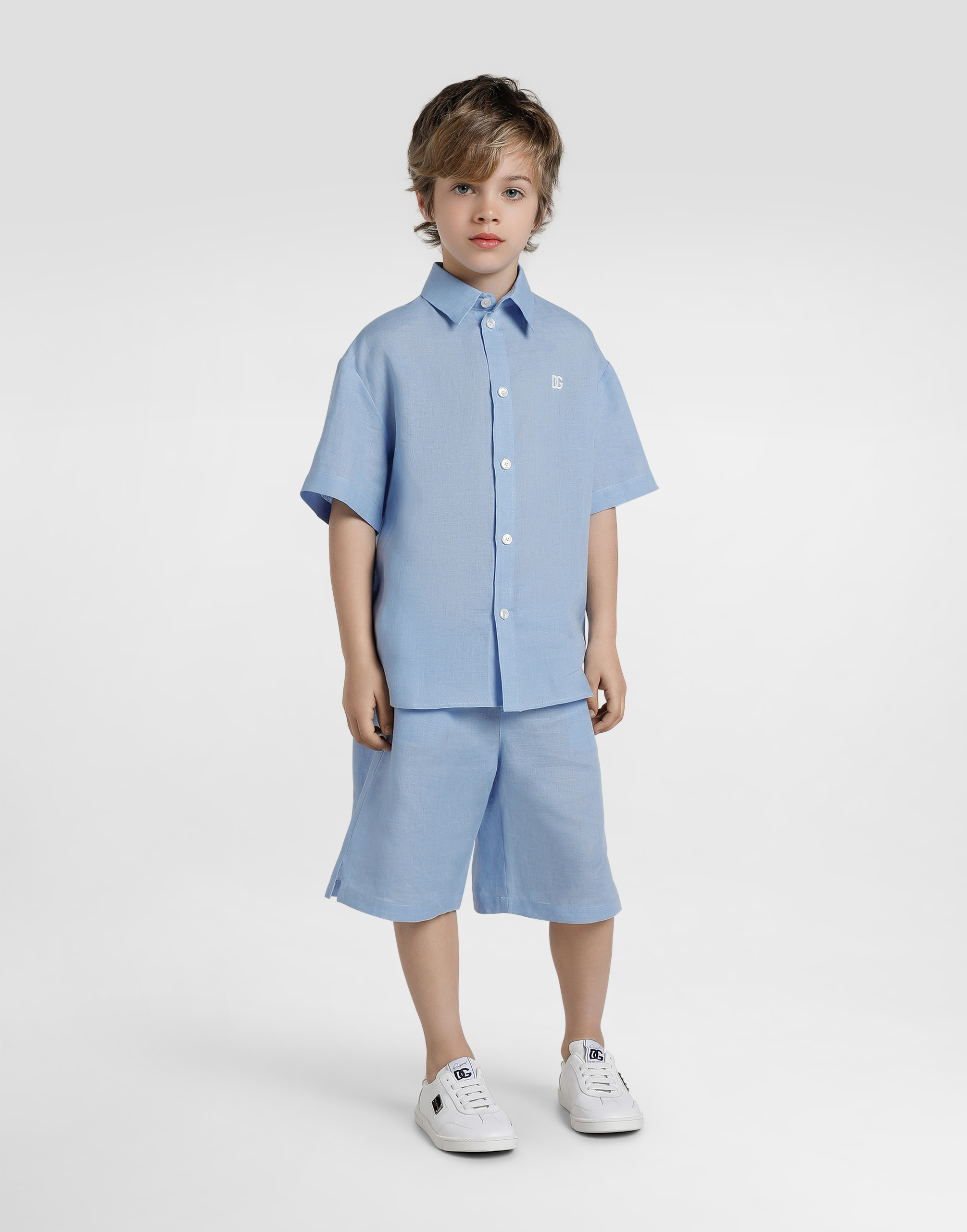 Short-sleeved linen canvas shirt