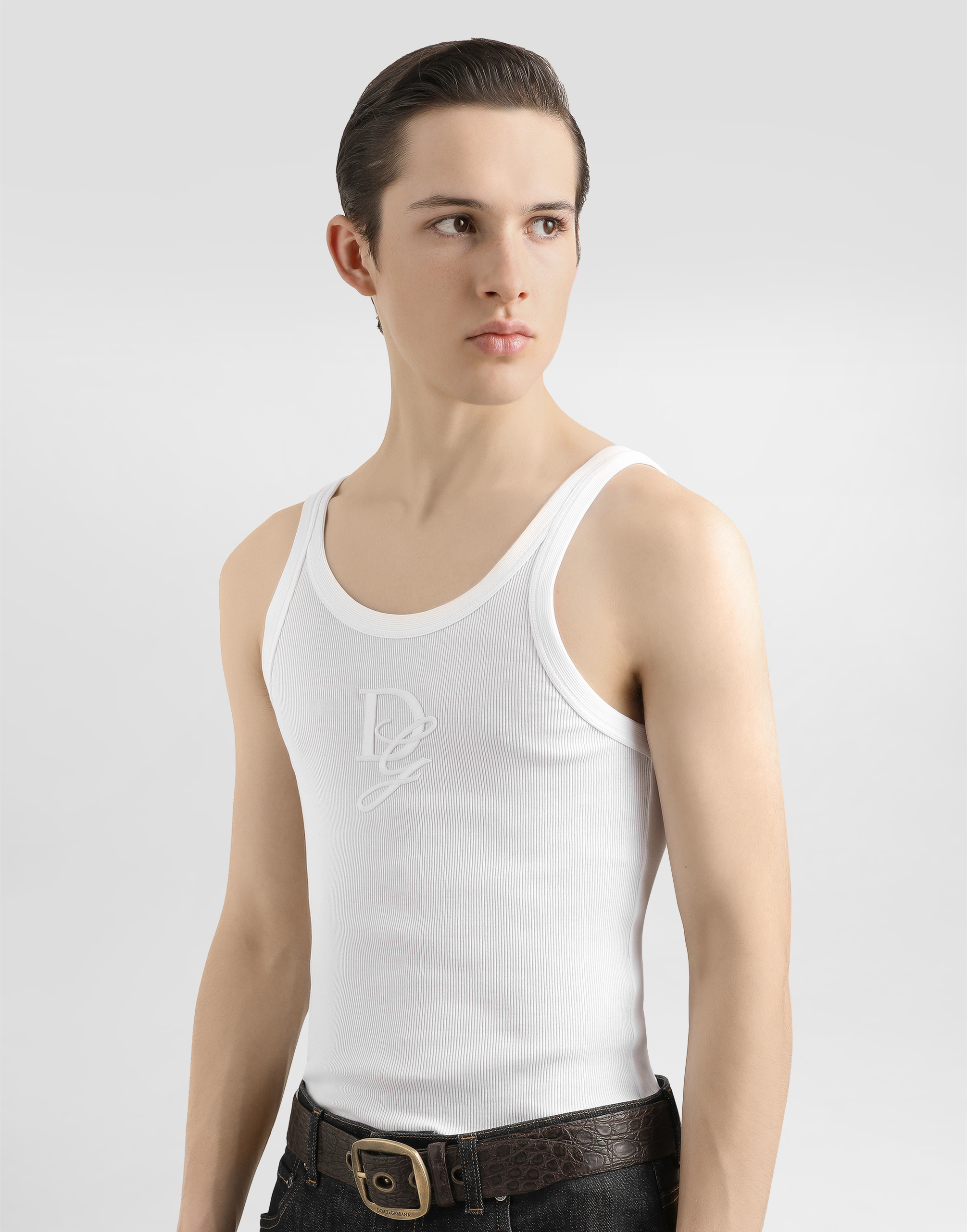 Shop Dolce & Gabbana Fine-rib Slim-fit Singlet With Embroidery In White