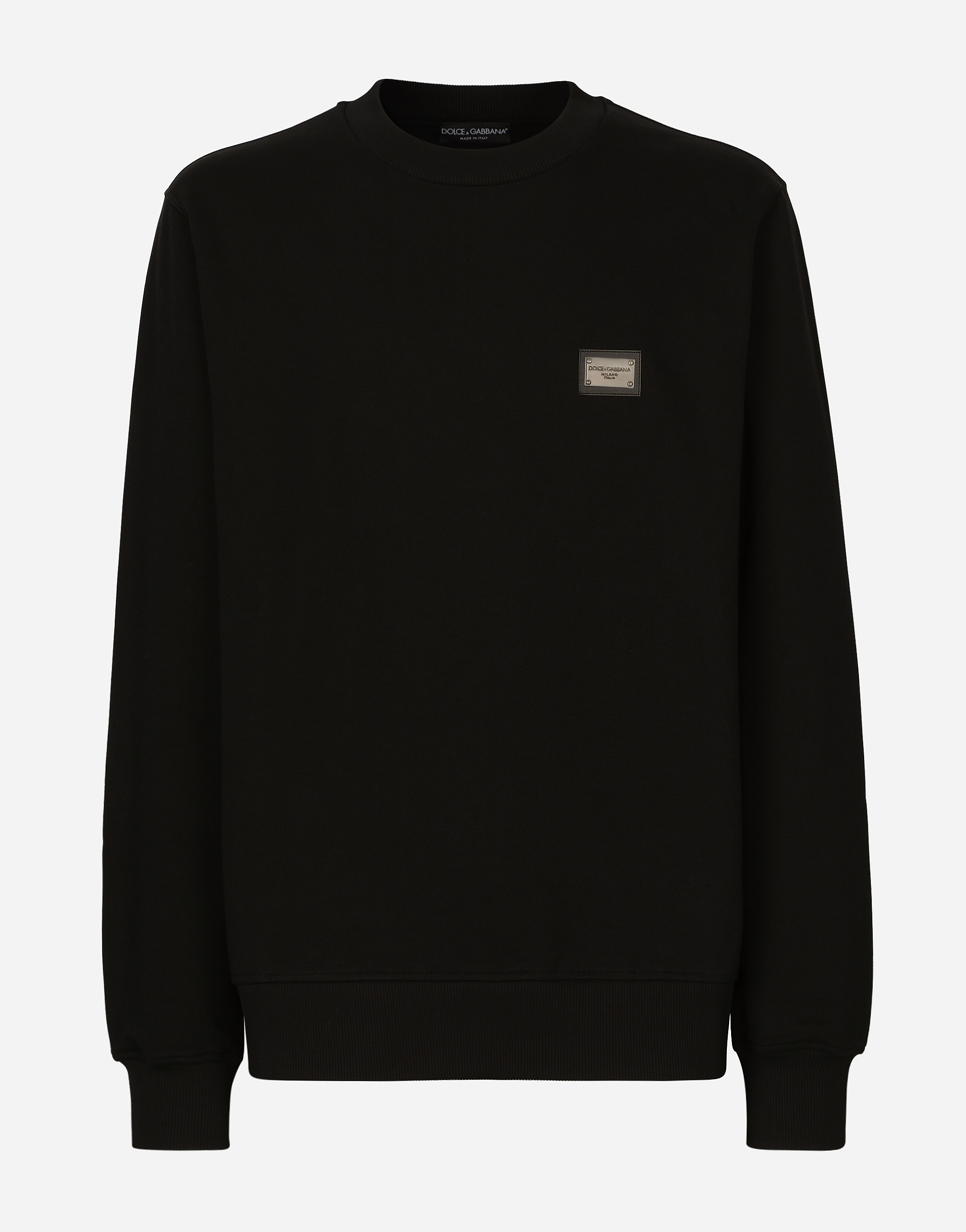 Shop Dolce & Gabbana Jersey Sweatshirt With Branded Tag In Black