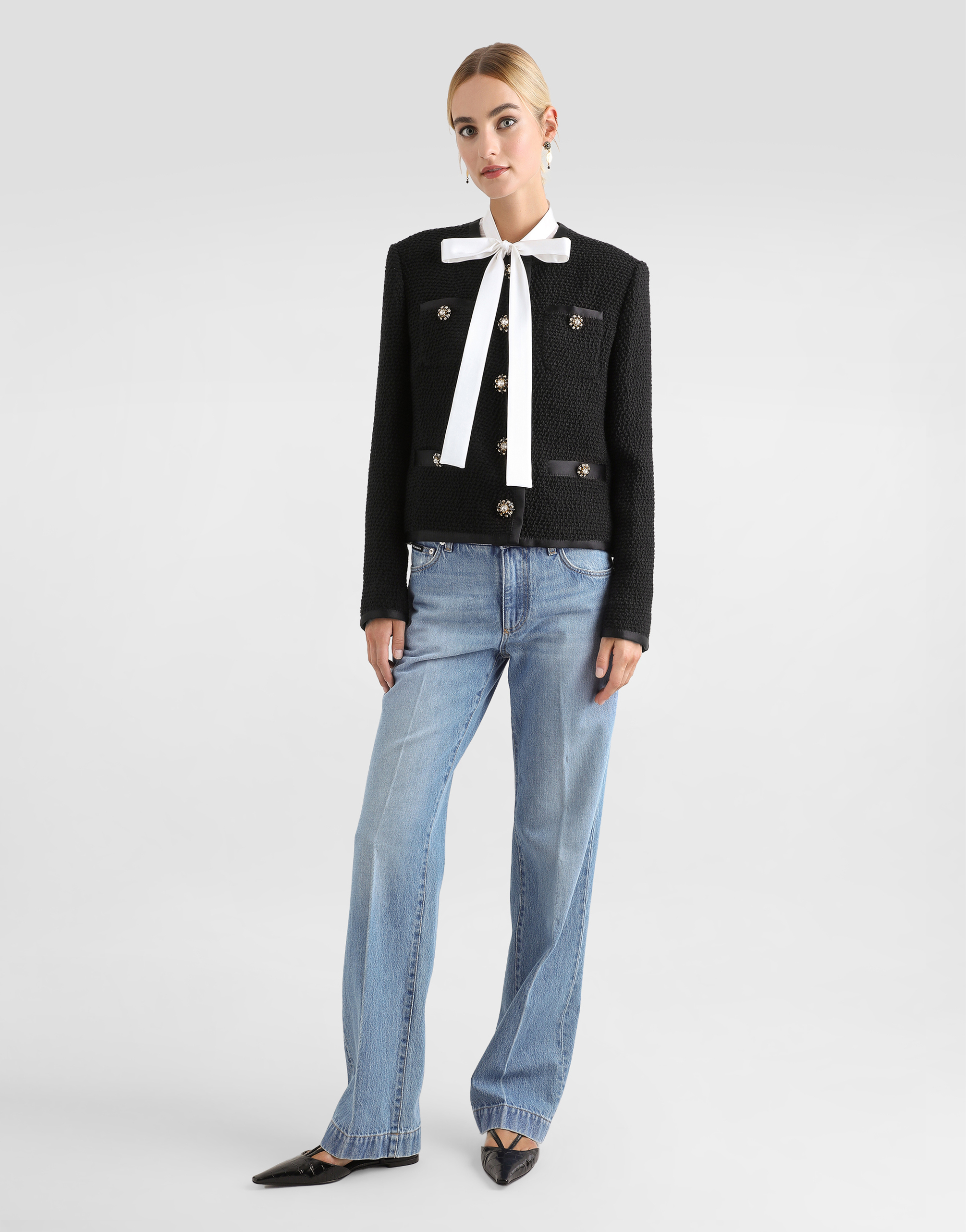 Dolce & Gabbana Jeweled Button Boucle Jacket In Black