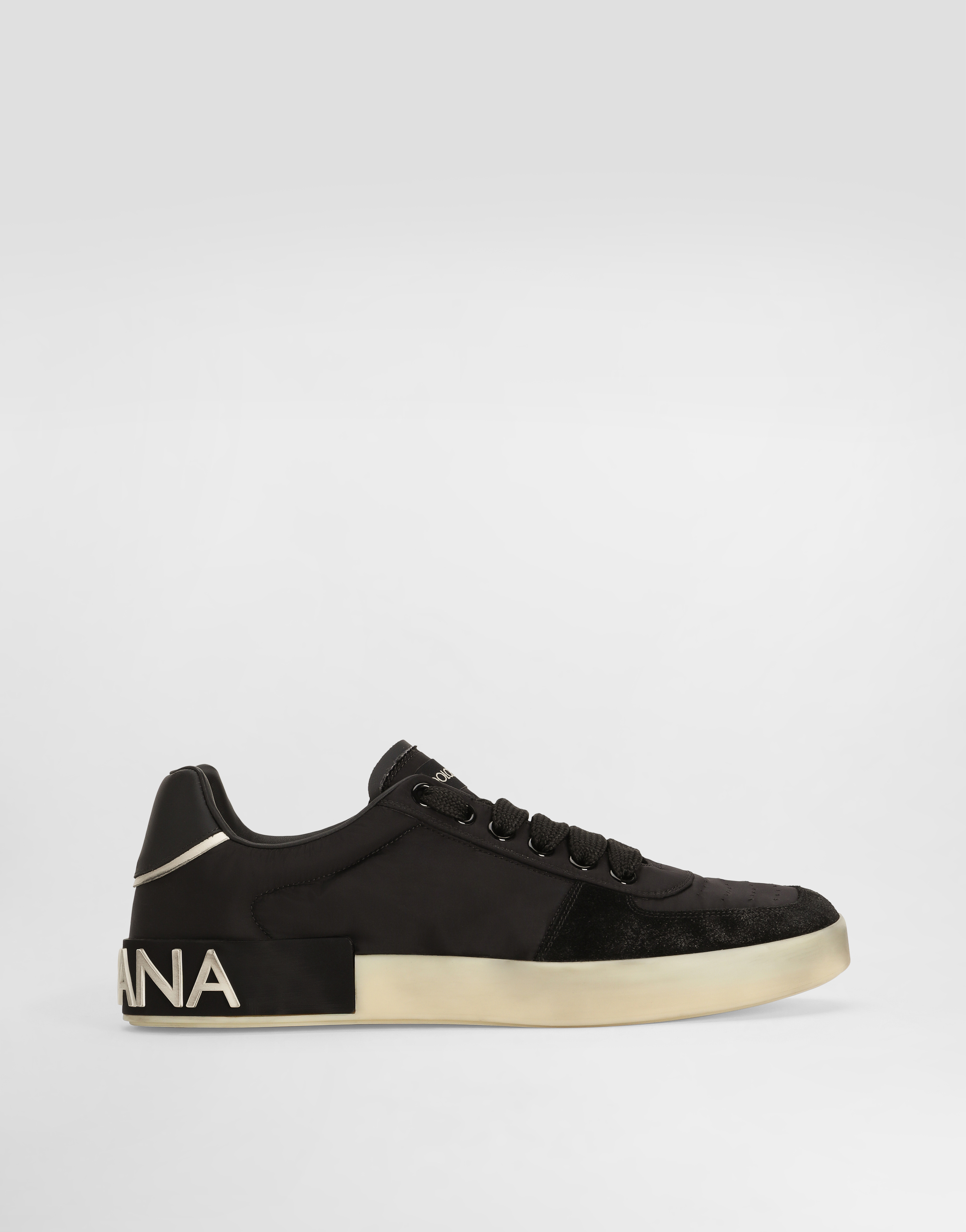 Portofino nylon and split calfskin sneakers in Black for Men