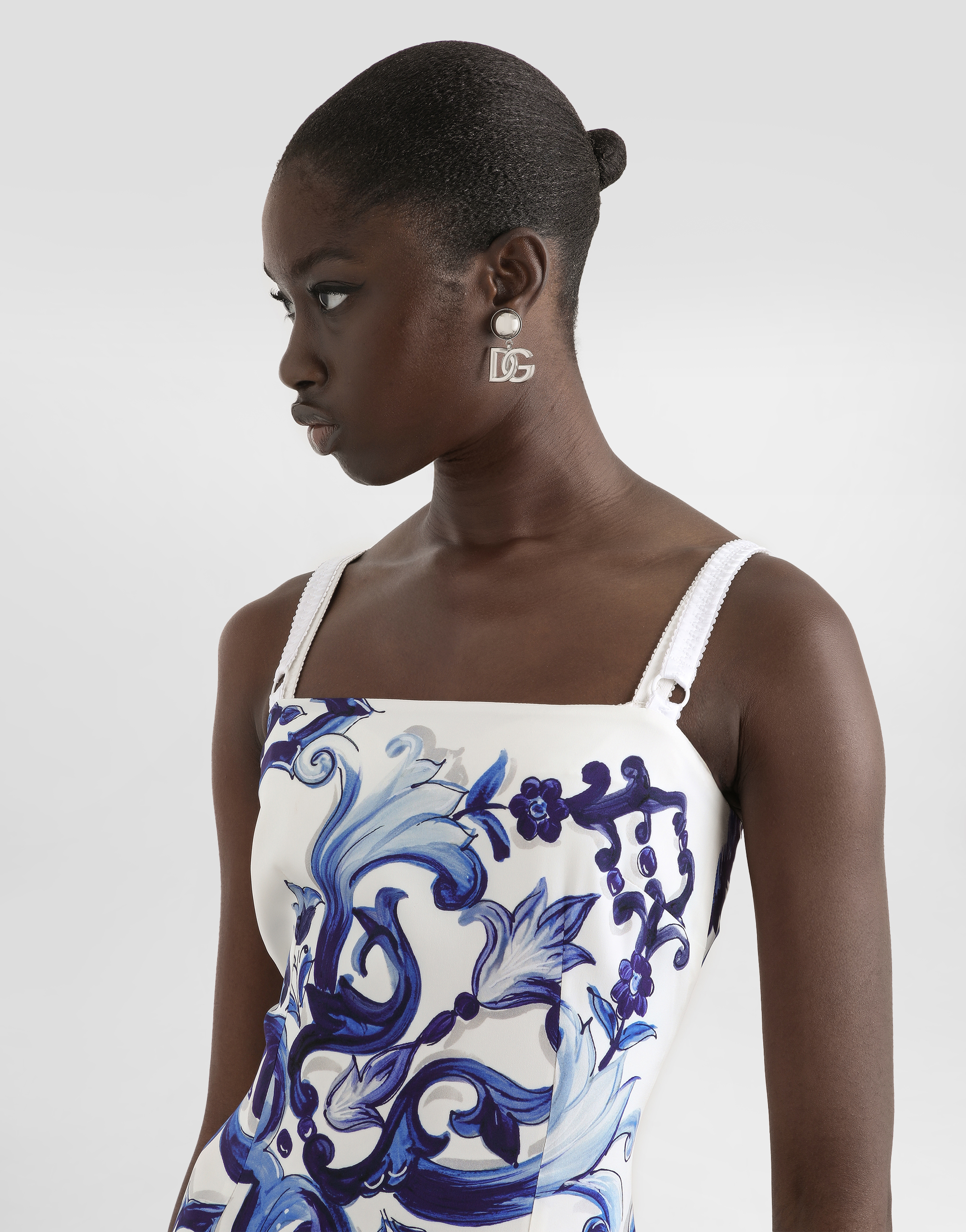 Majolica-print silk dress
