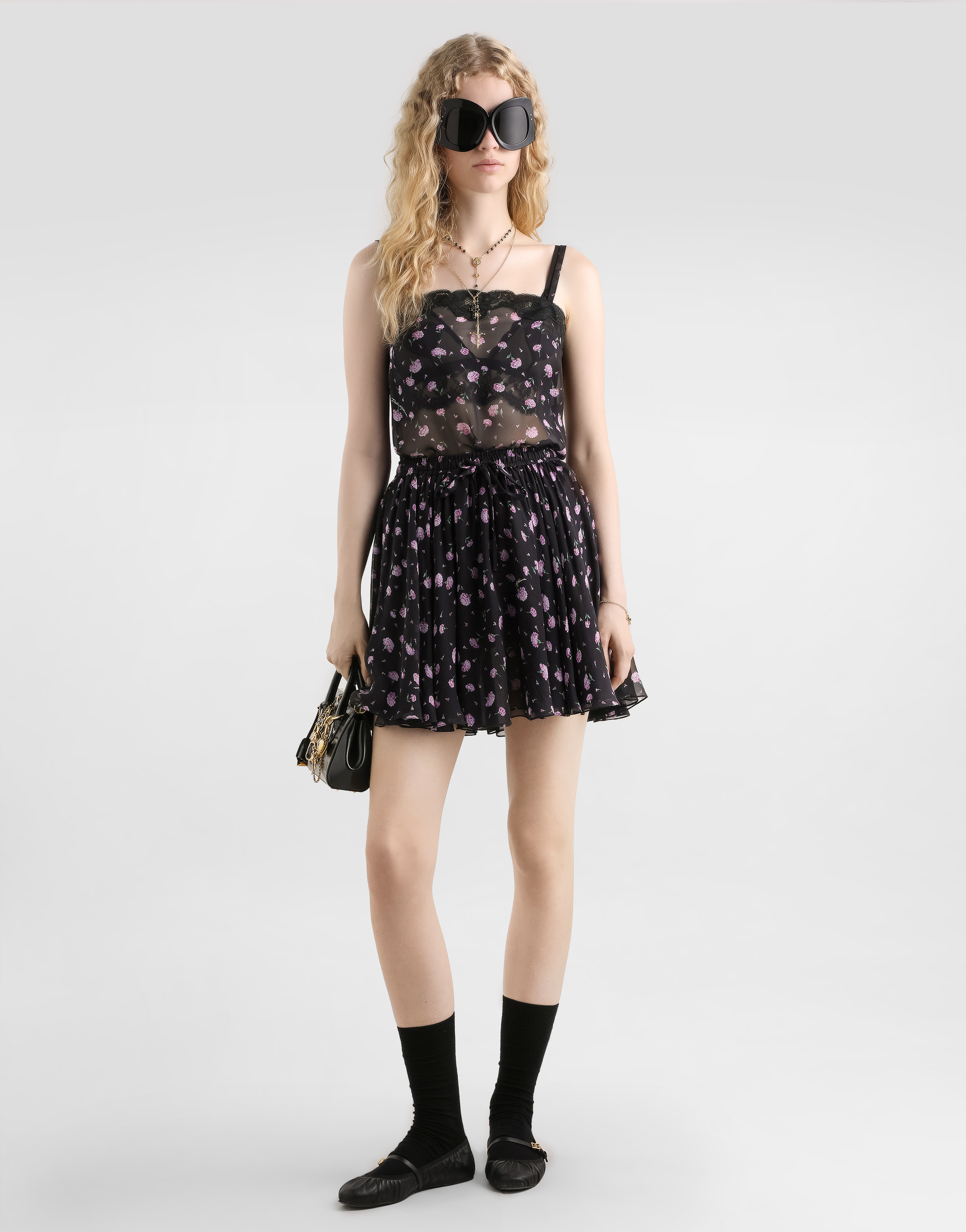 Carnations-print chiffon top