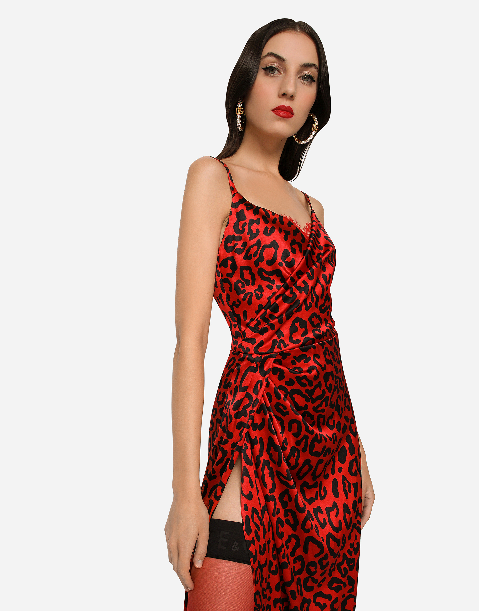 DOLCE & GABBANA LONG LEOPARD-PRINT SATIN DRESS