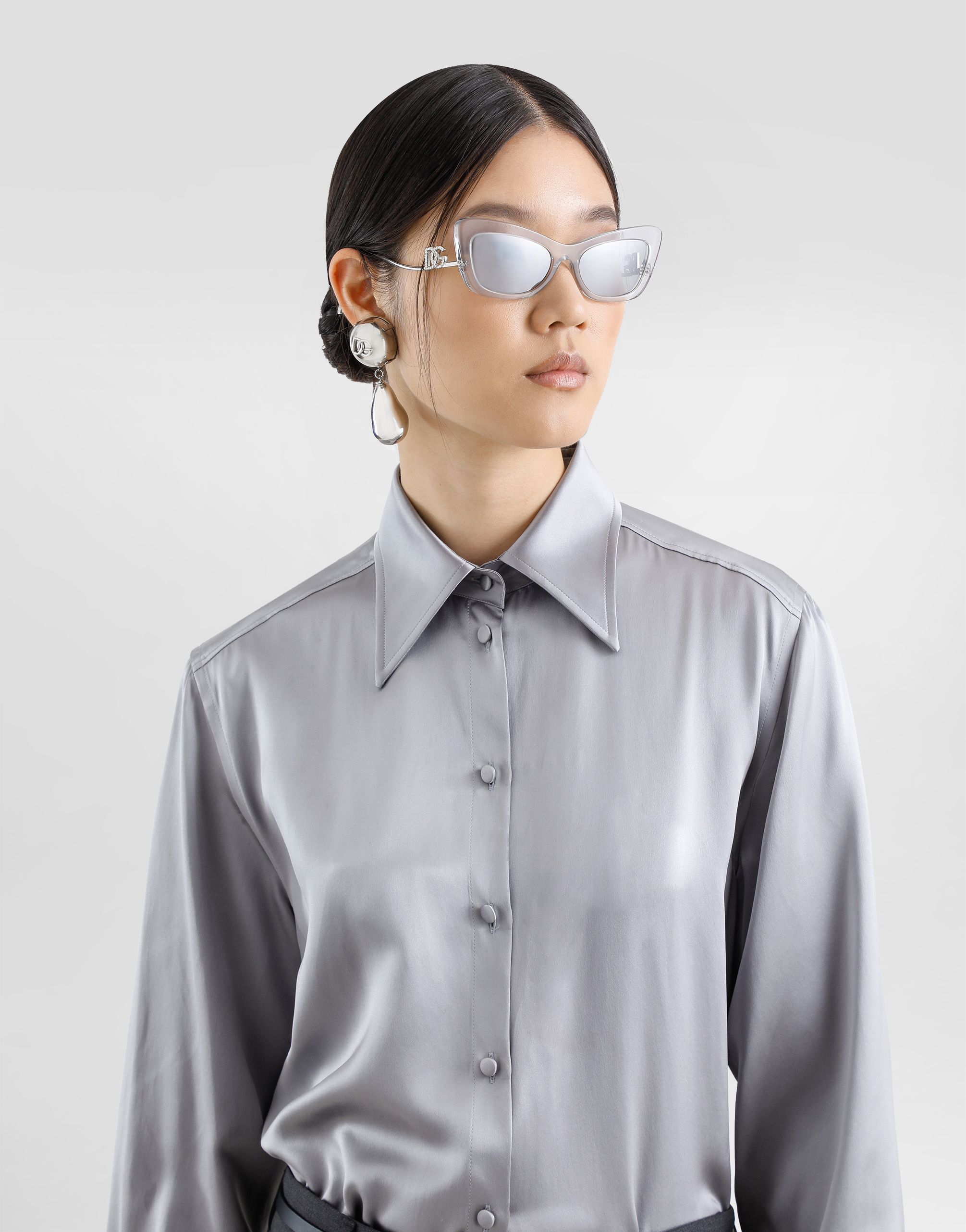 Dolce & Gabbana Silk Satin Shirt In Grey