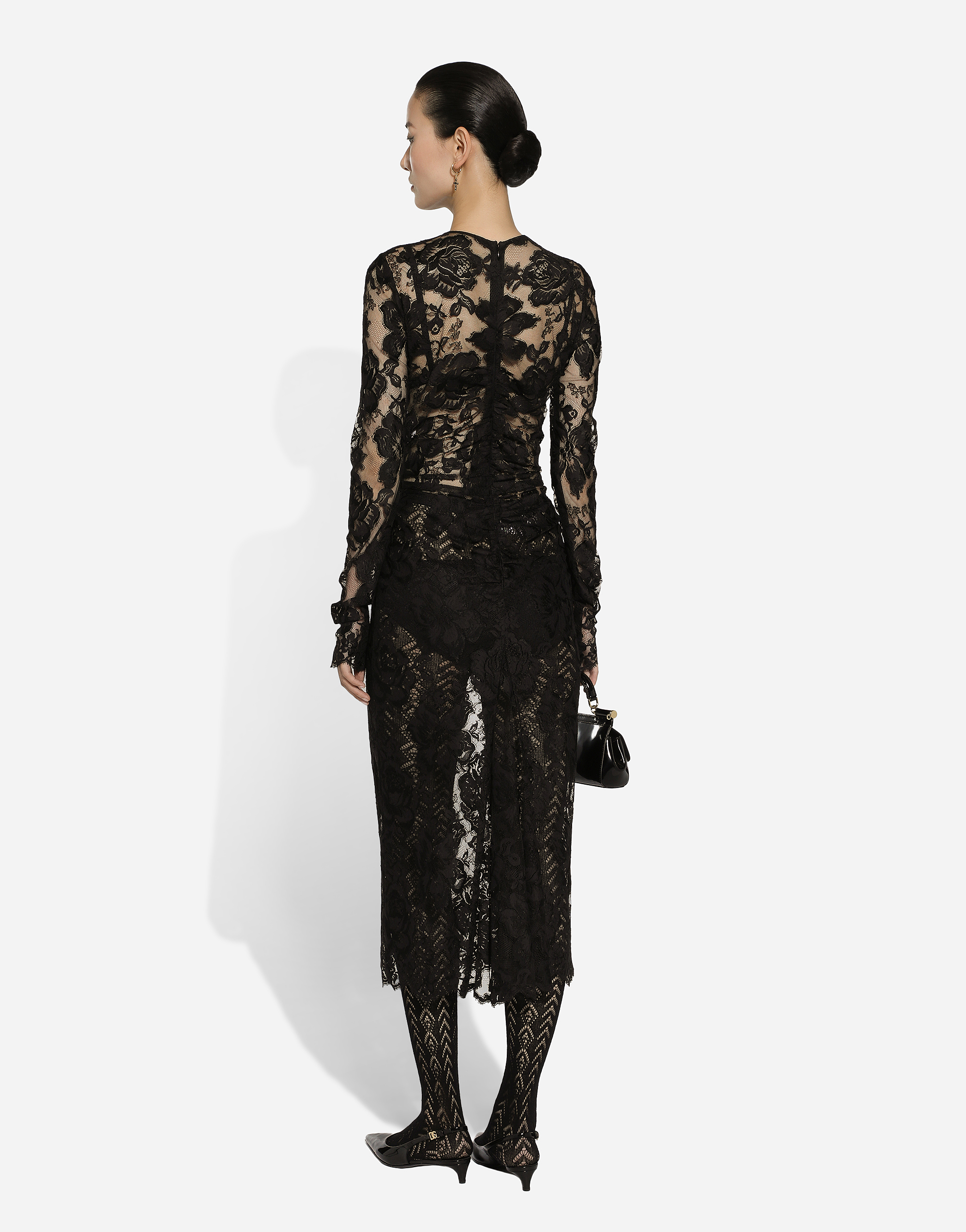 Calf-length floral lace dress