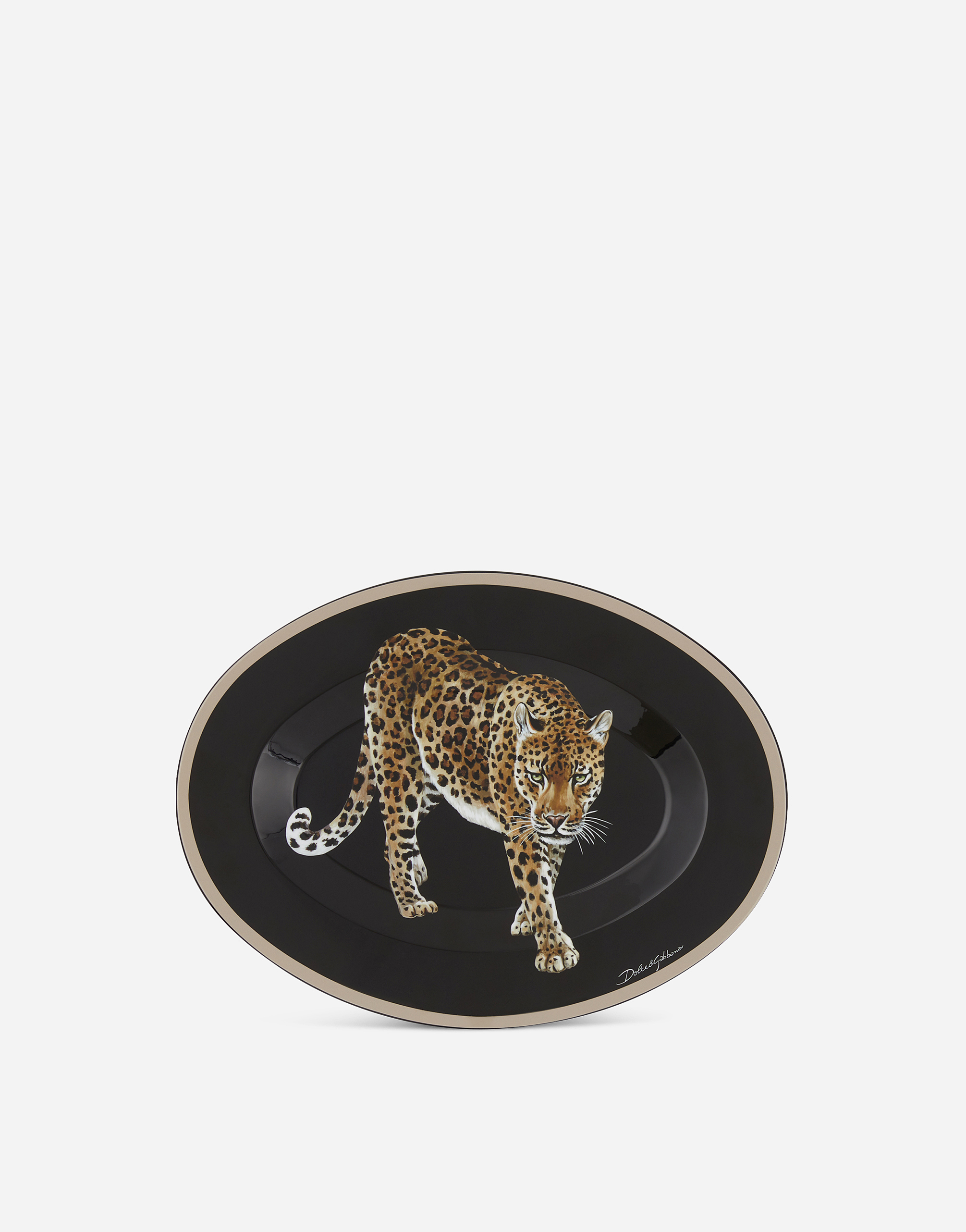 Dolce & Gabbana Leopard-print Wooden Tray In Multicolor