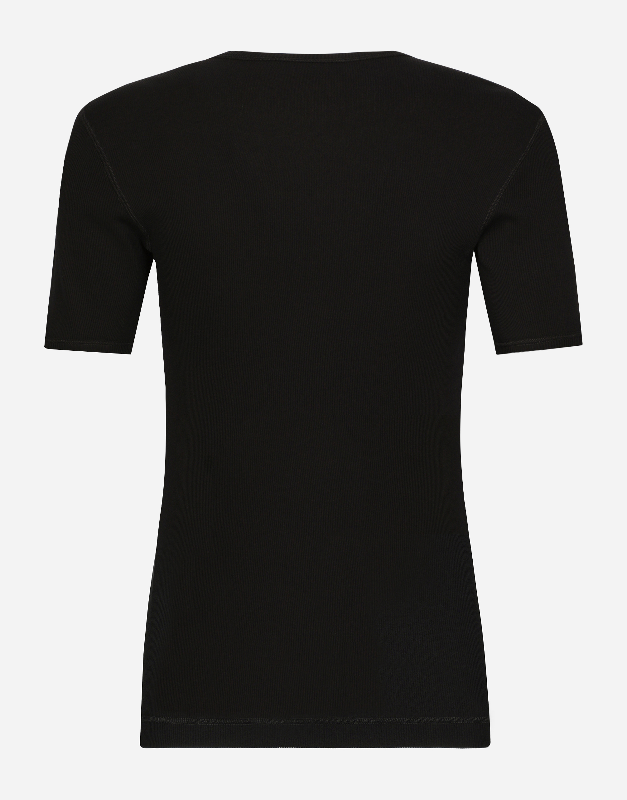  Dolce & Gabbana Serafino-t-shirt Aus Gerippter Baumwolle - Mann T-shirts Und Polos Schwarz Baumwolle 44 