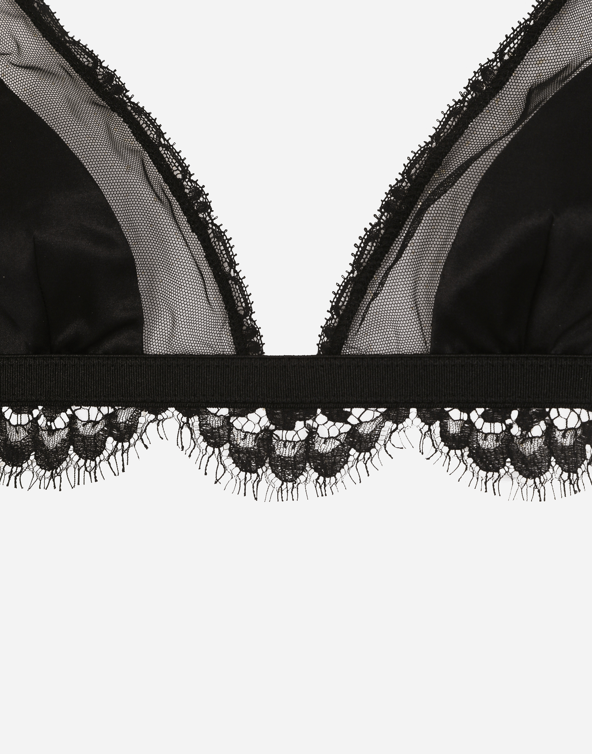 DOLCE & GABBANA SATIN, LACE AND TULLE SOFT-CUP TRIANGLE BRA