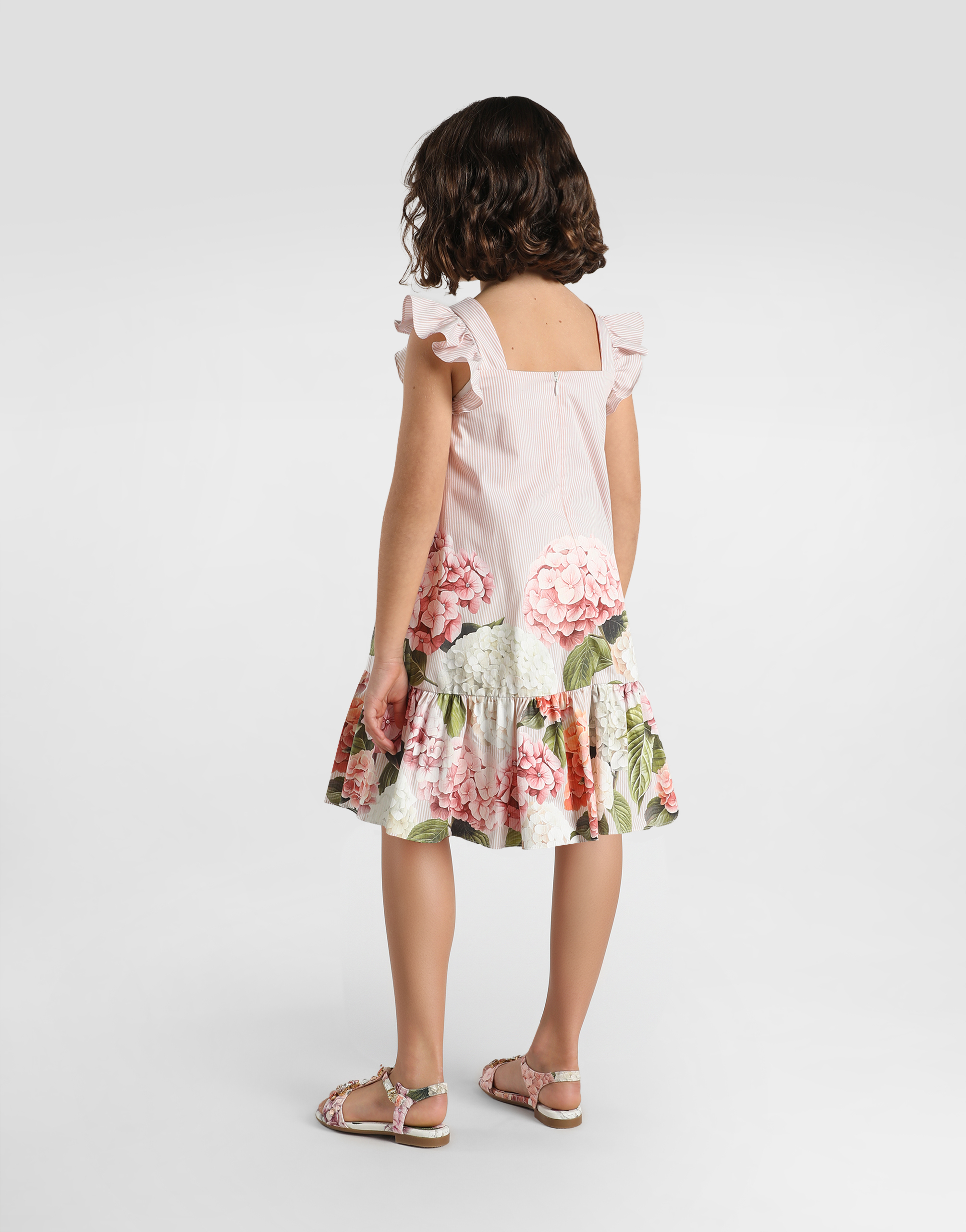 Dolce & Gabbana Dolce  Gabbana Kids Hydrangea-print Striped Dress In Multi