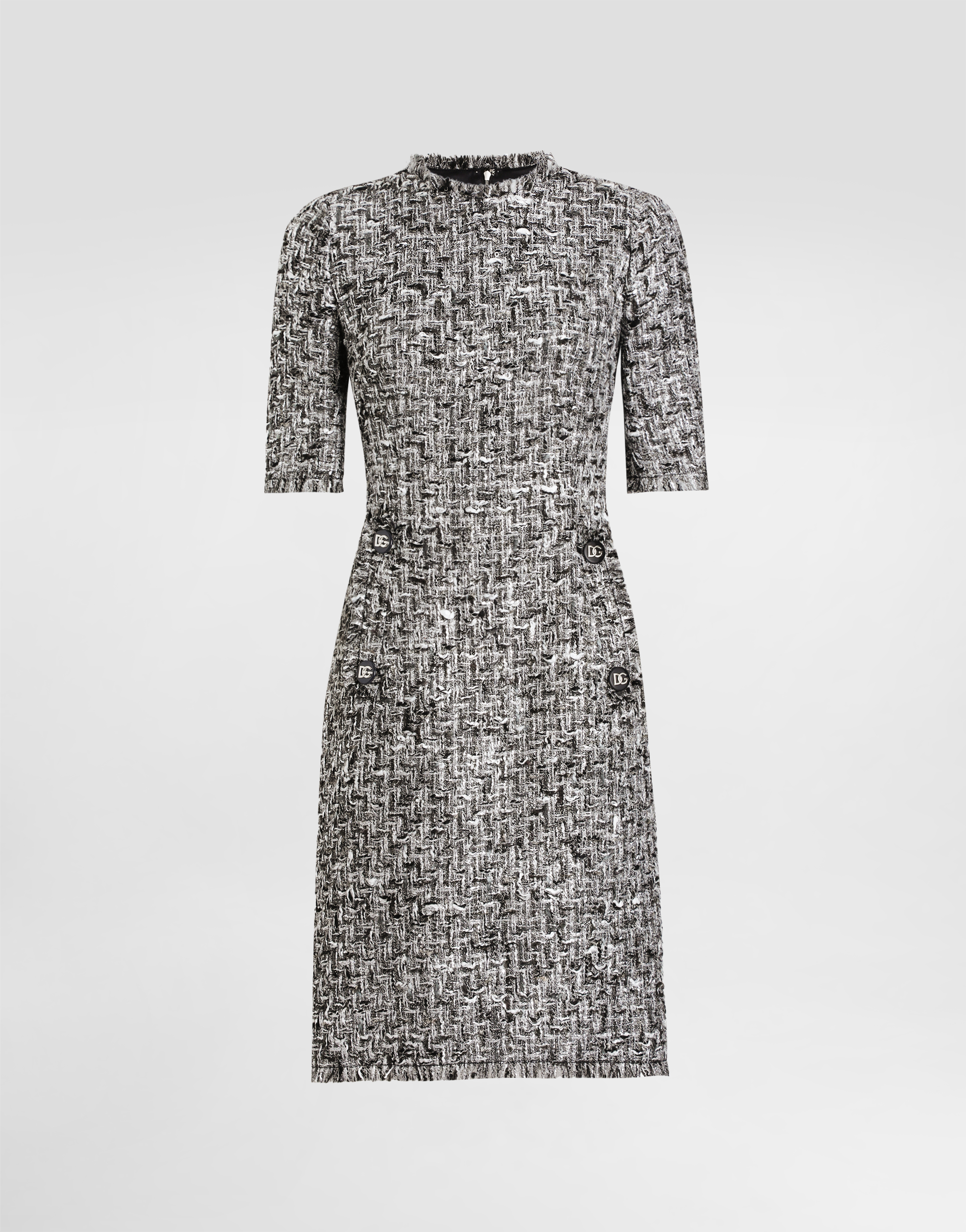 DOLCE & GABBANA RASCHEL TWEED MIDI DRESS WITH SHORT SLEEVES