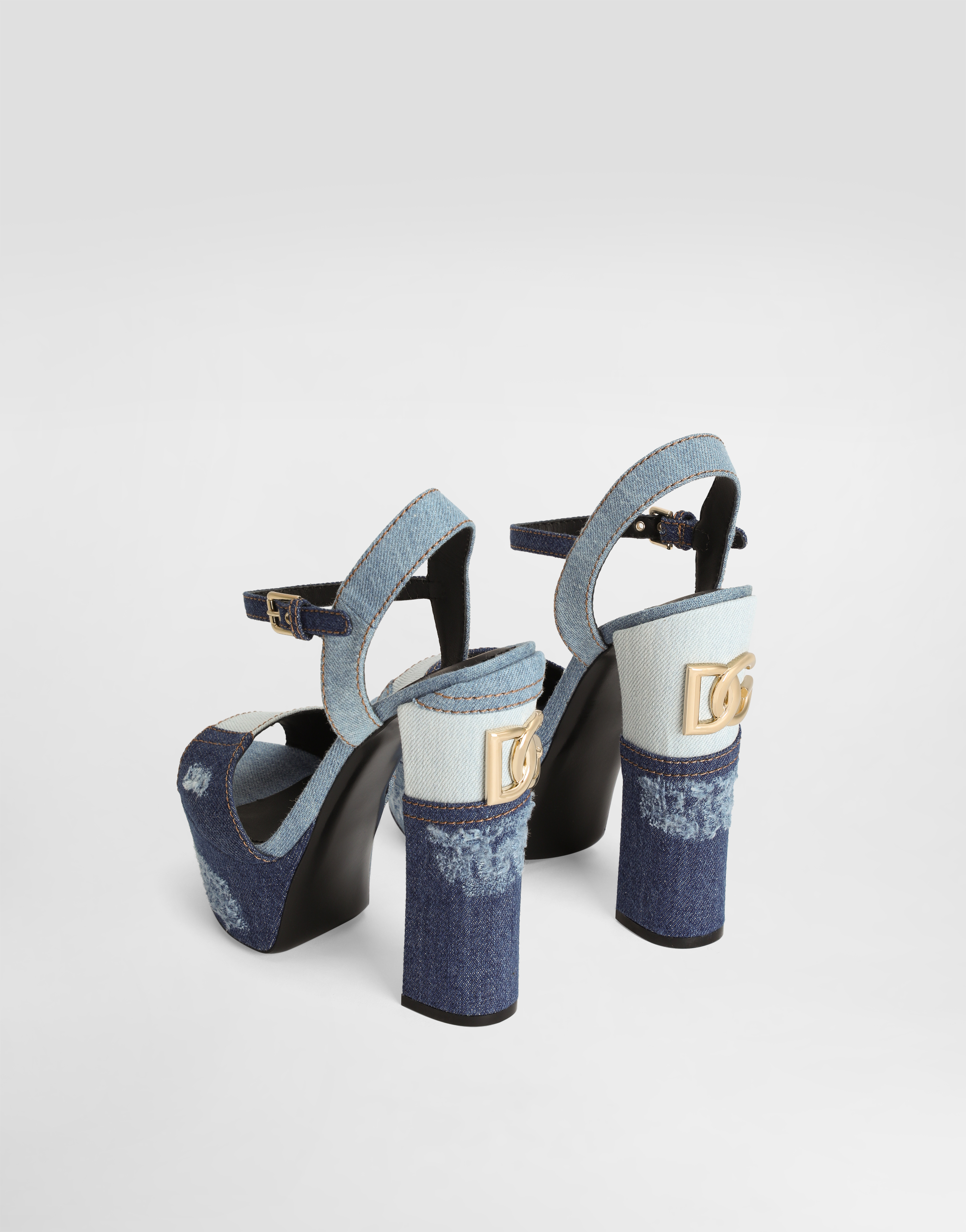 Patchwork denim platform sandals