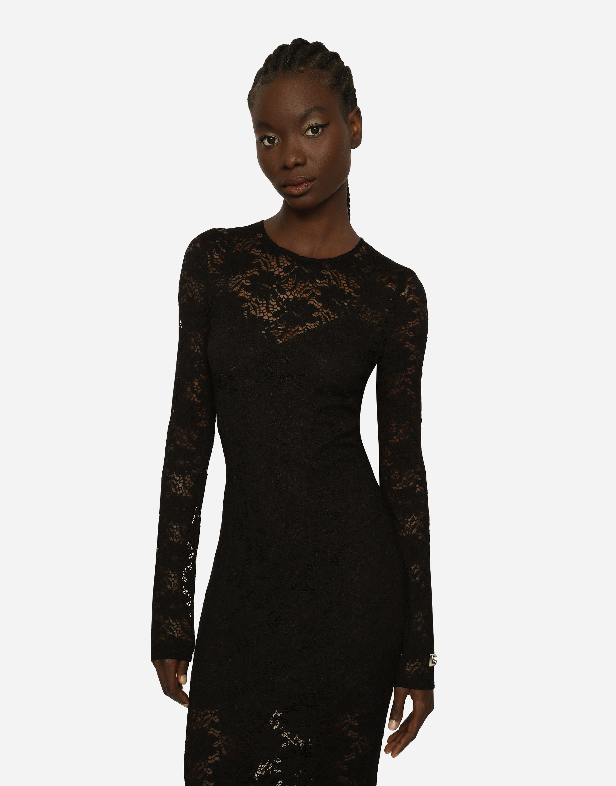 Shop Dolce & Gabbana Long Lace Dress In Black