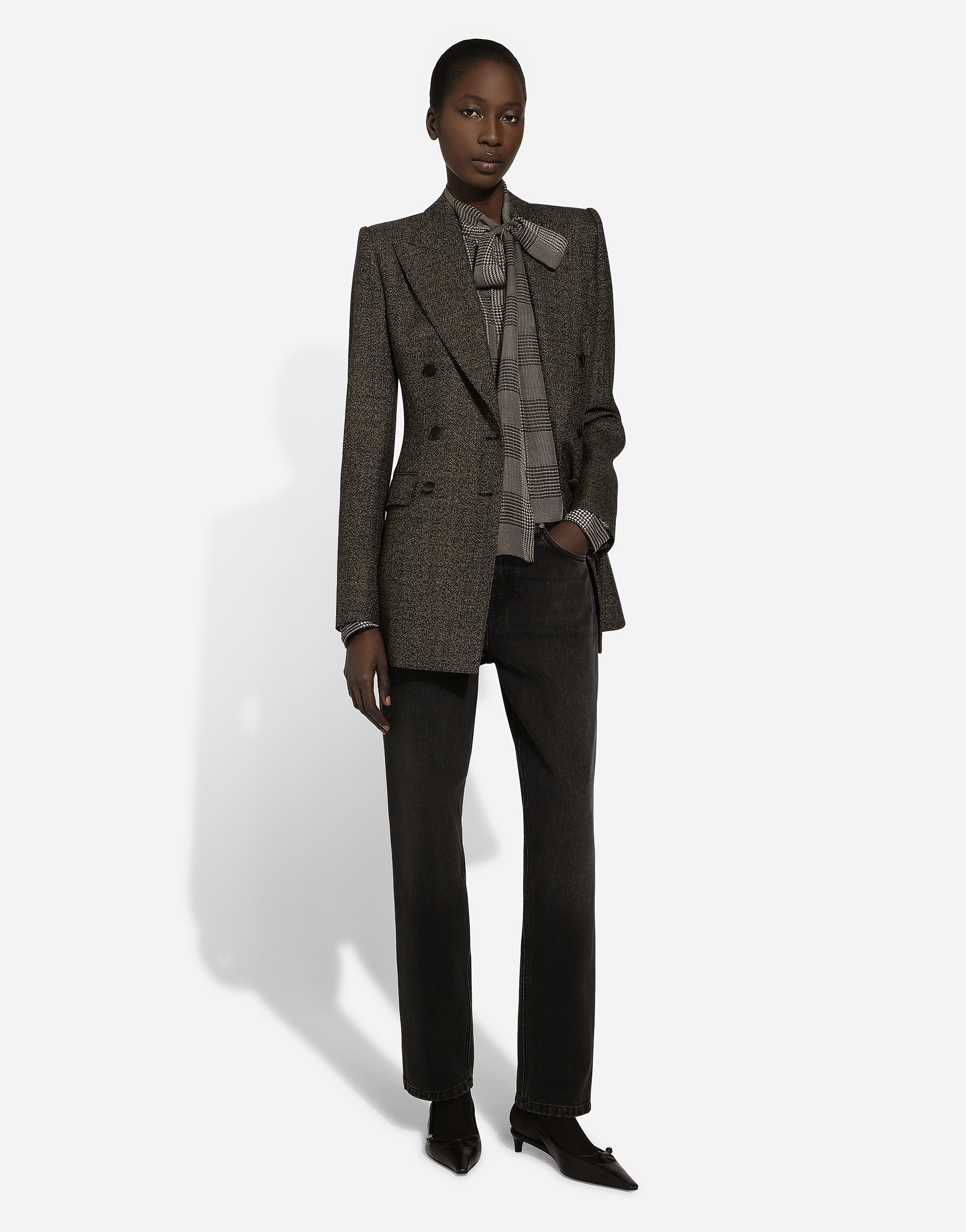 Silk chiffon shirt with glen plaid print