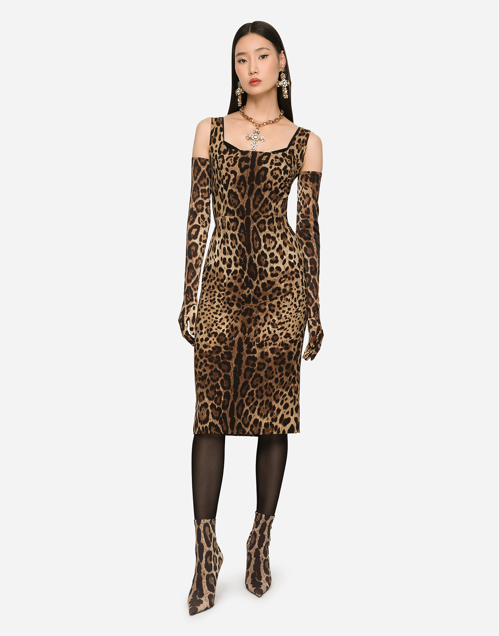 Shop Dolce & Gabbana Leopard-print Charmeuse Midi Dress In Multicolor