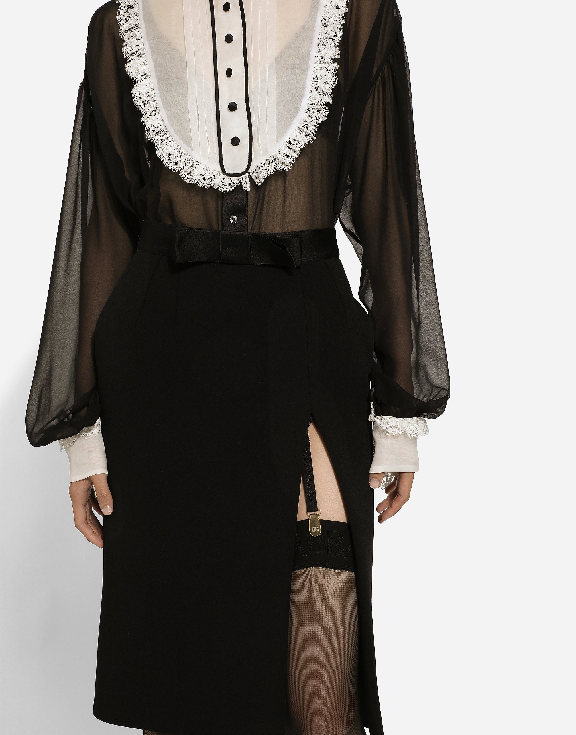Dolce & Gabbana Bow Waist Wool Blend Pencil Skirt In ブラック