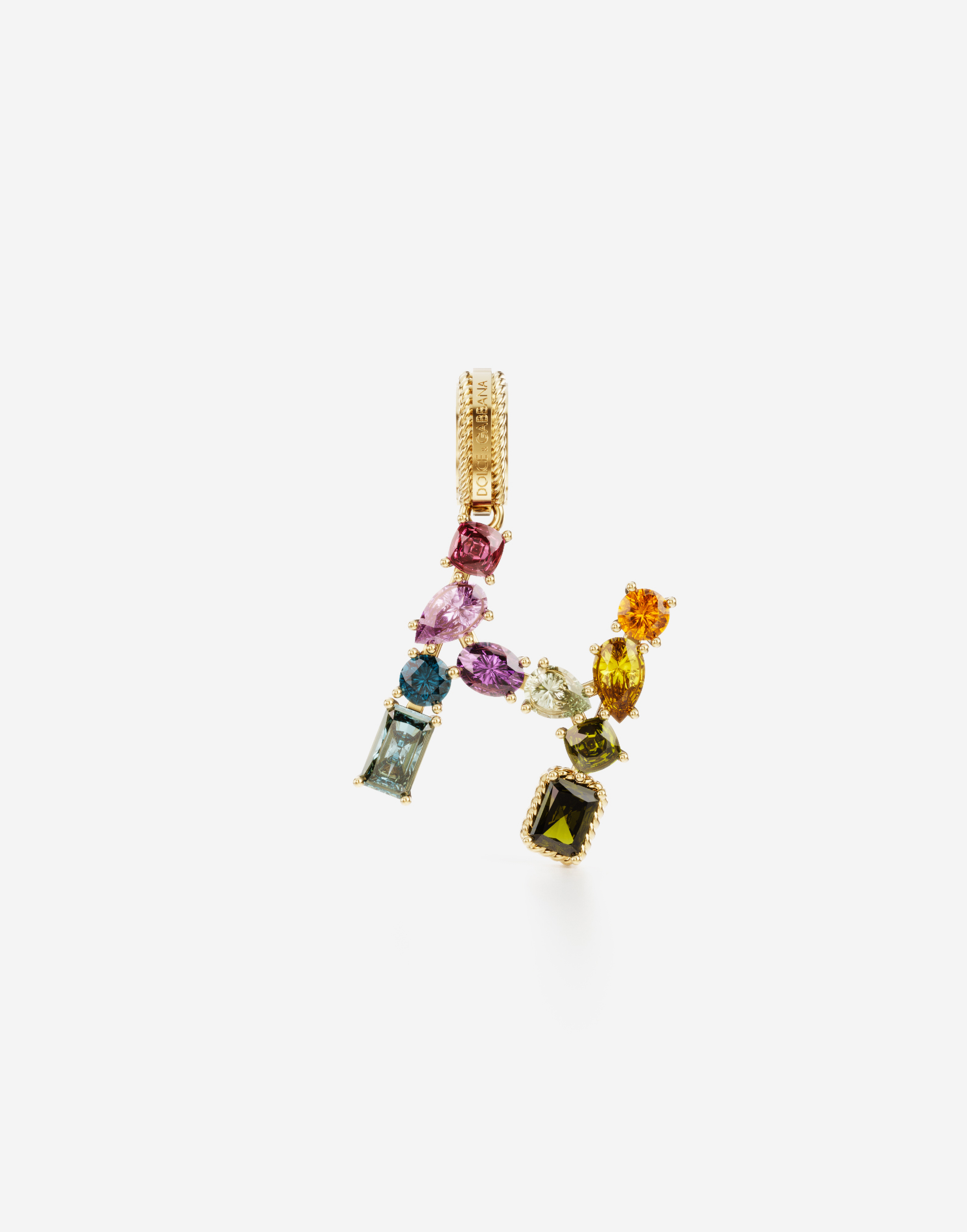 Dolce & Gabbana Rainbow Alphabet H 18 Kt Yellow Gold Charm With Multicolor Fine Gems Gold Female Onesize