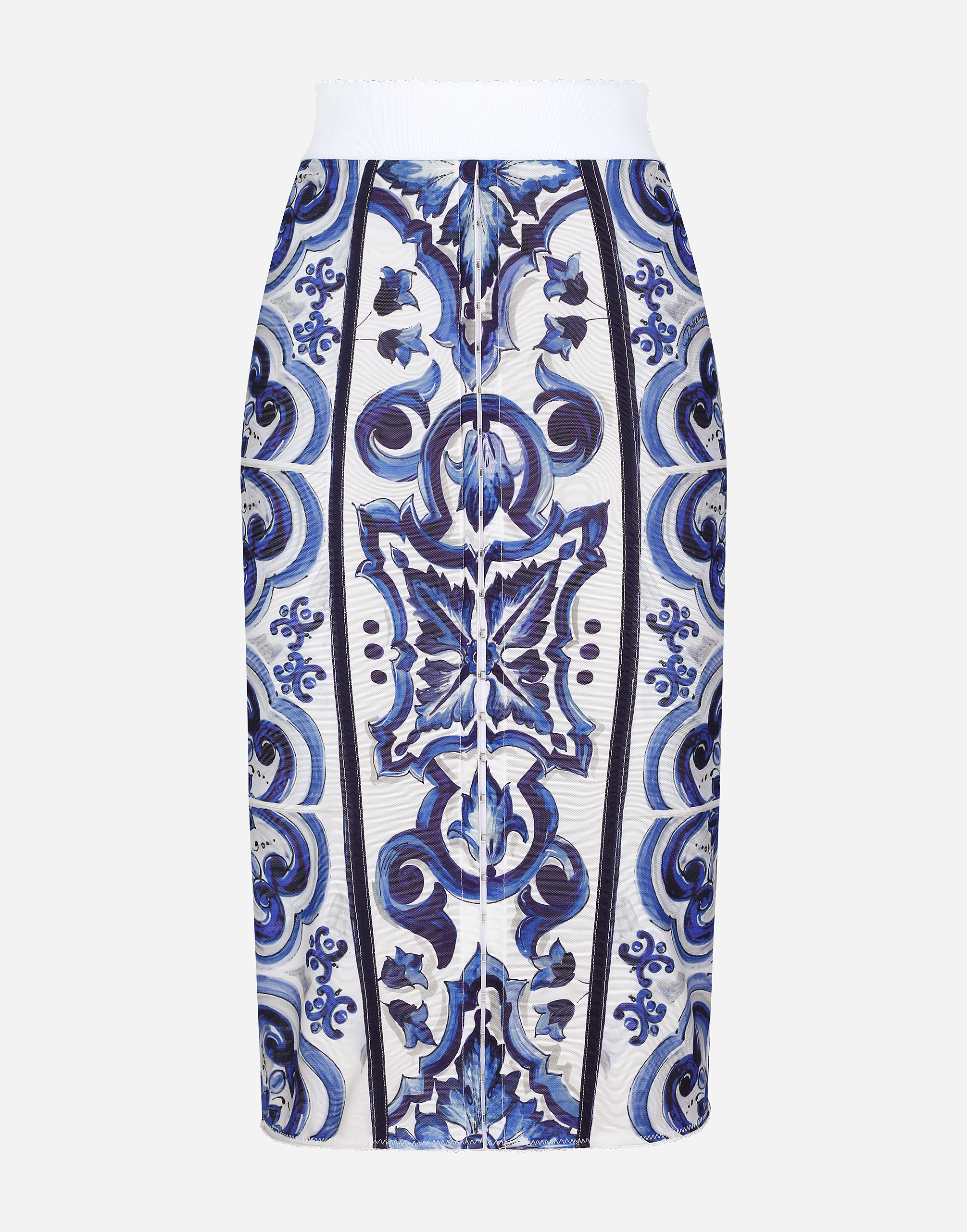 Dolce & Gabbana Majolica Print Midi Skirt - Woman Skirts Blue Fabric