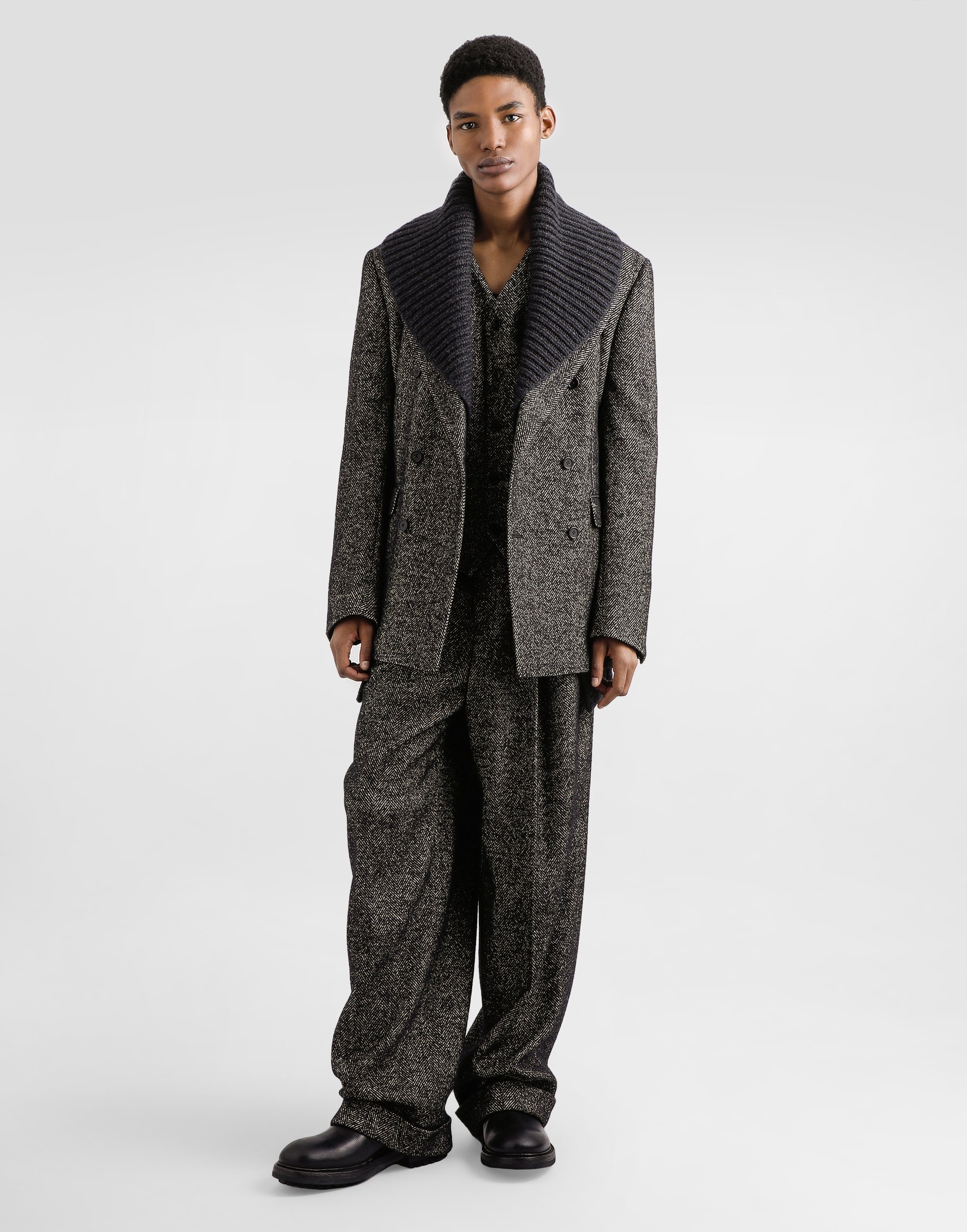Dolce & Gabbana Double-breasted Jacket In Chevronwool In Black