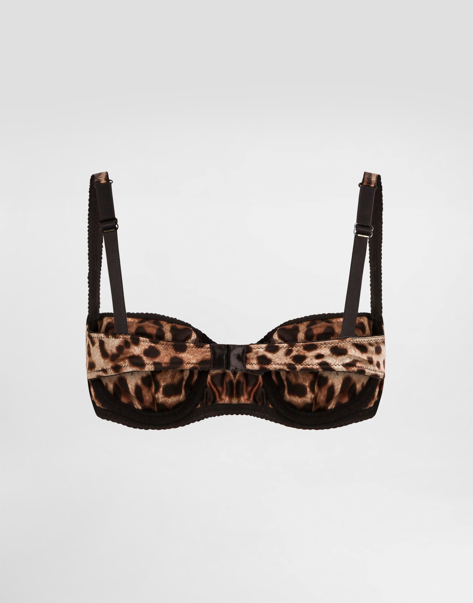 Leopard-print satin balconette bra with lace detailing