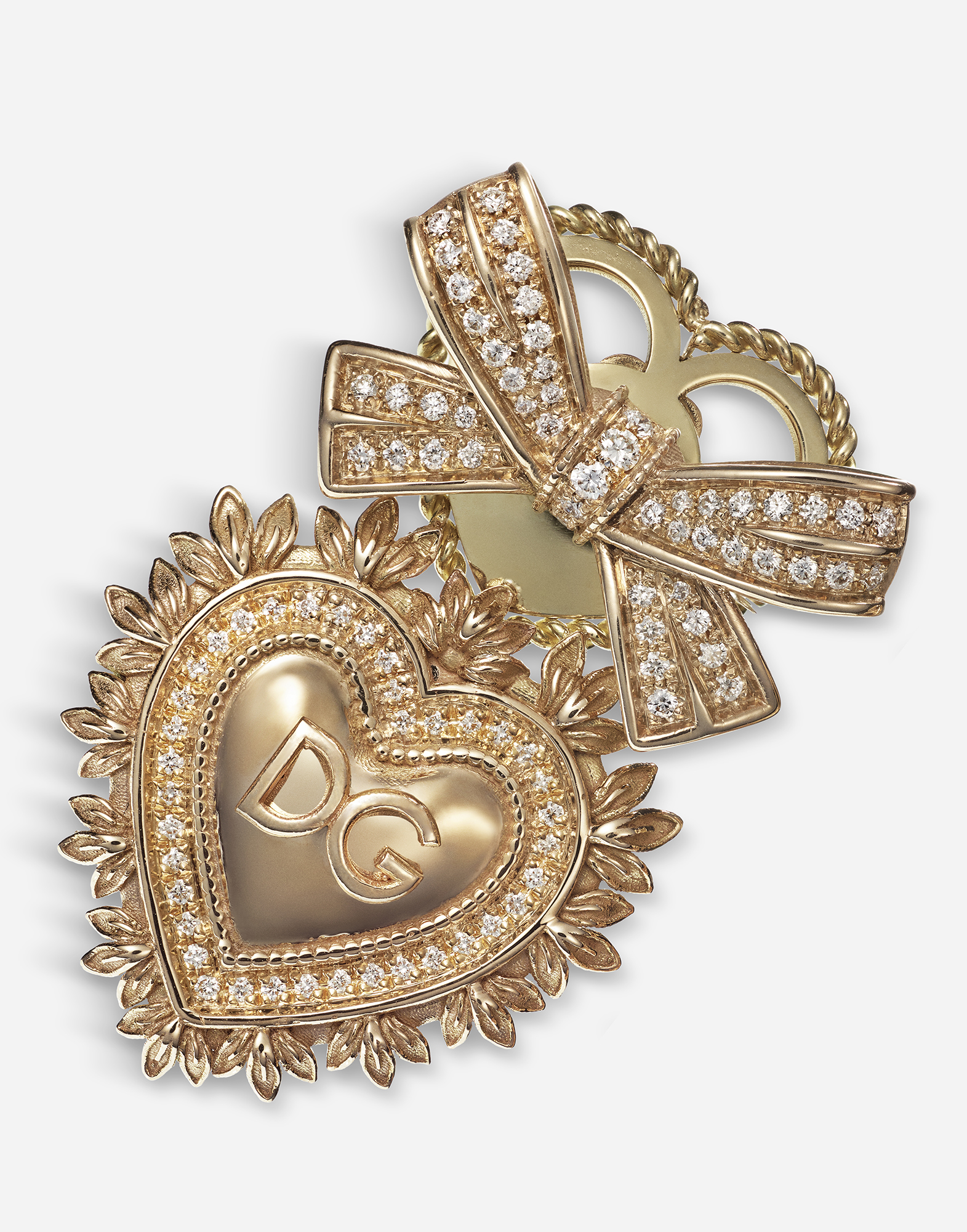 Shop Dolce & Gabbana Devotion Earrings In Yellow Gold With Diamonds