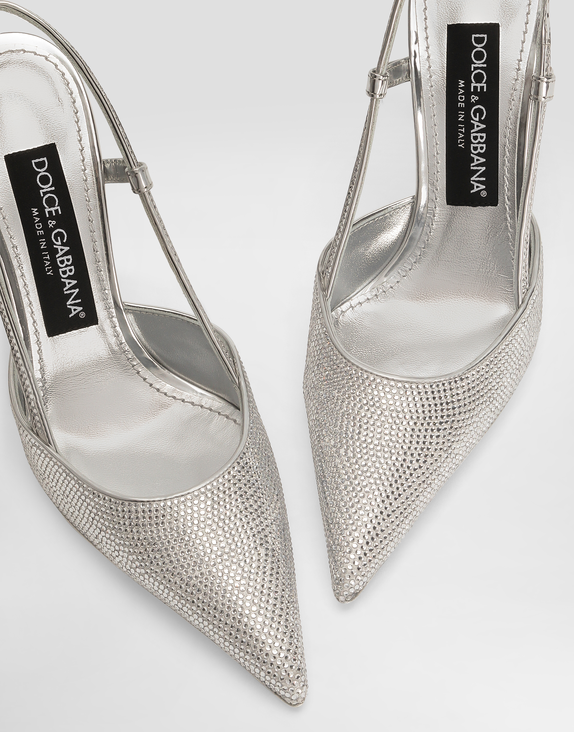 Satin slingbacks with fusible rhinestones
