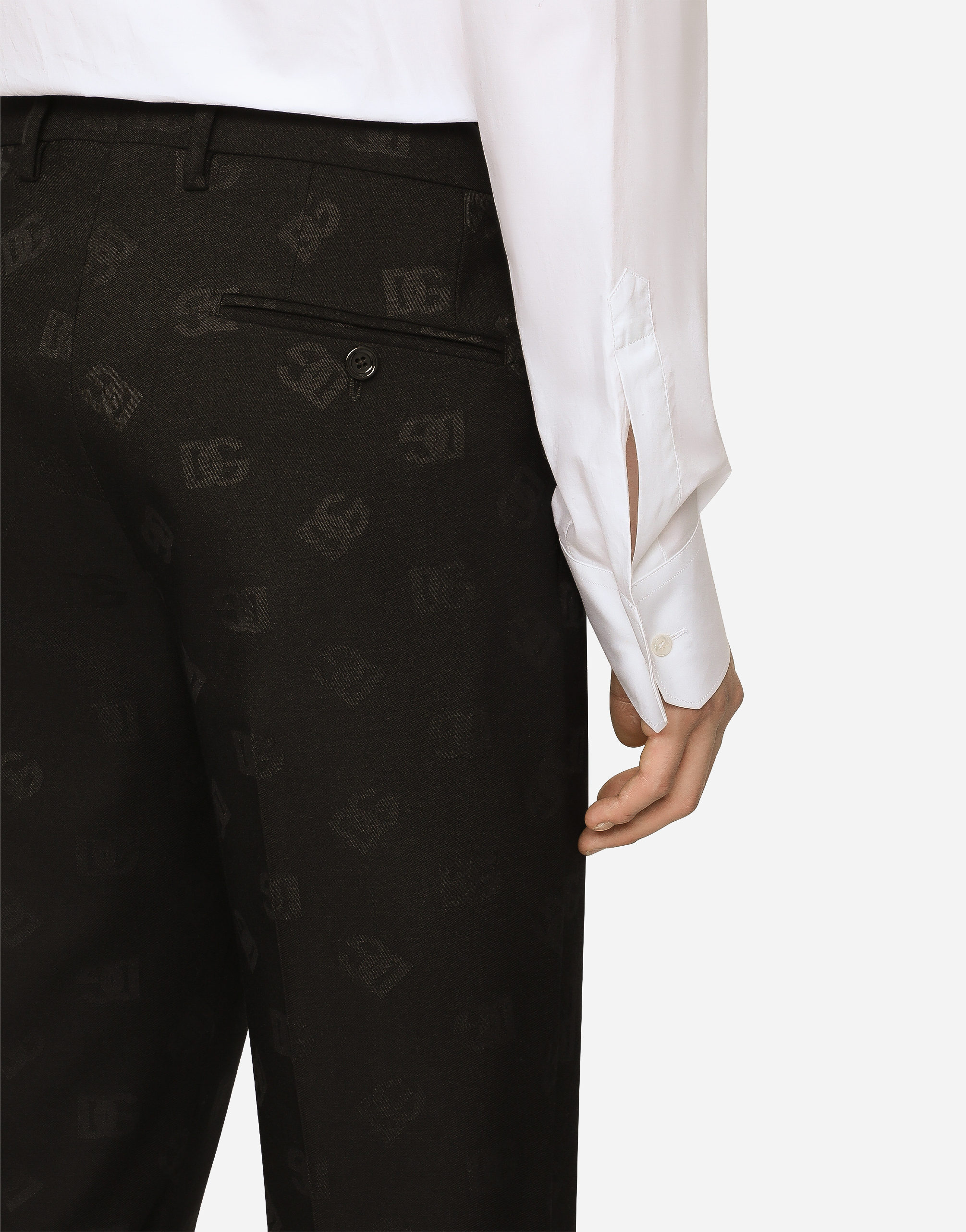 DOLCE & GABBANA STRETCH WOOL JACQUARD PANTS WITH DG LOGO