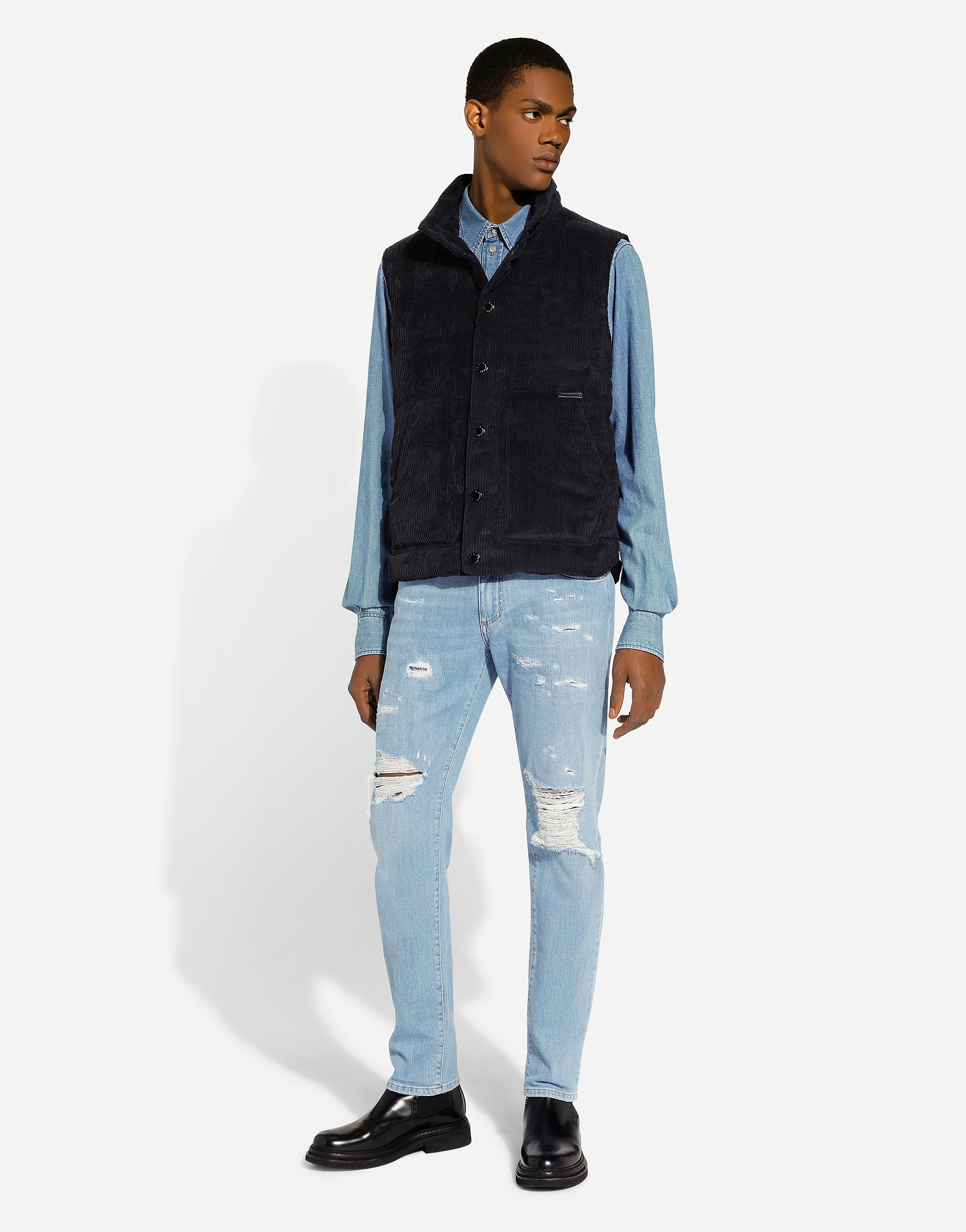 Dolce & Gabbana Logo Patch Corduroy Jacket In Blue