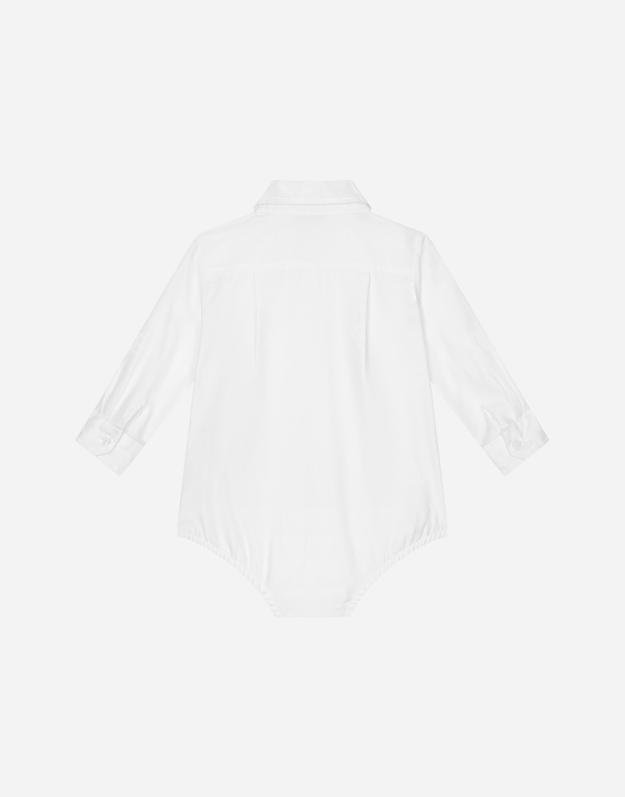 Poplin shirt-style babygrow with jacquard logo