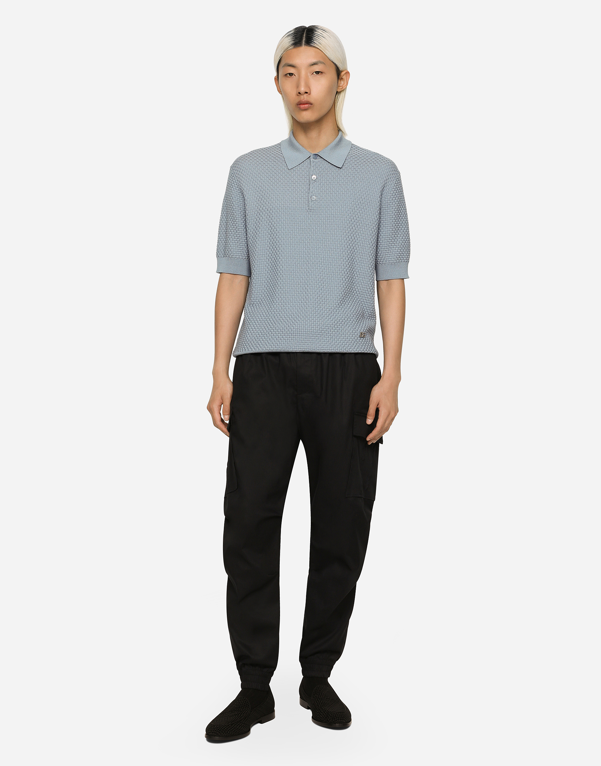  Dolce & Gabbana Stretch Cotton Polo-shirt With Dg Hardware - Man Sweaters And Cardigans Light Blue 54 