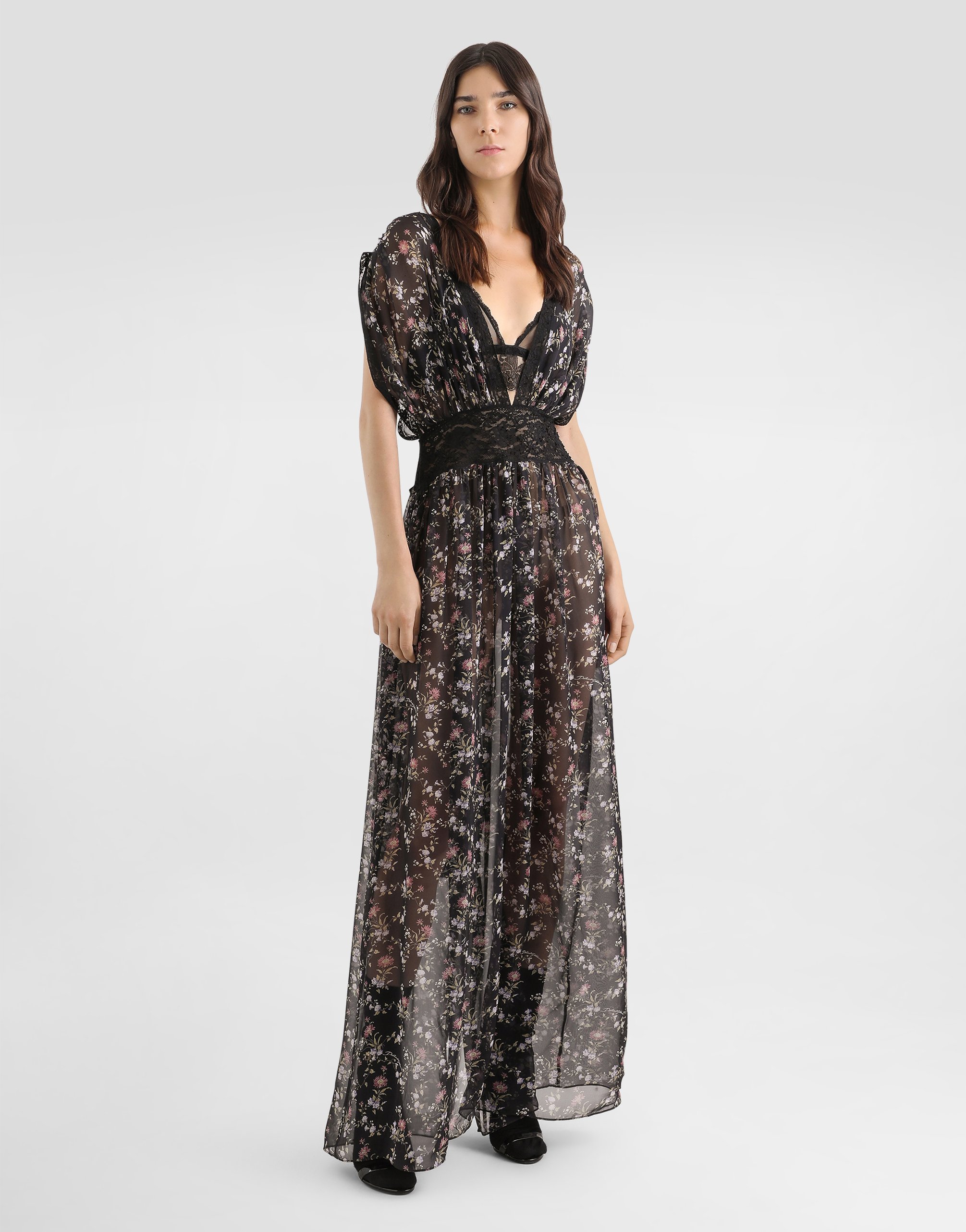 Dolce & Gabbana Small Floral-print Chiffon Dress In Black