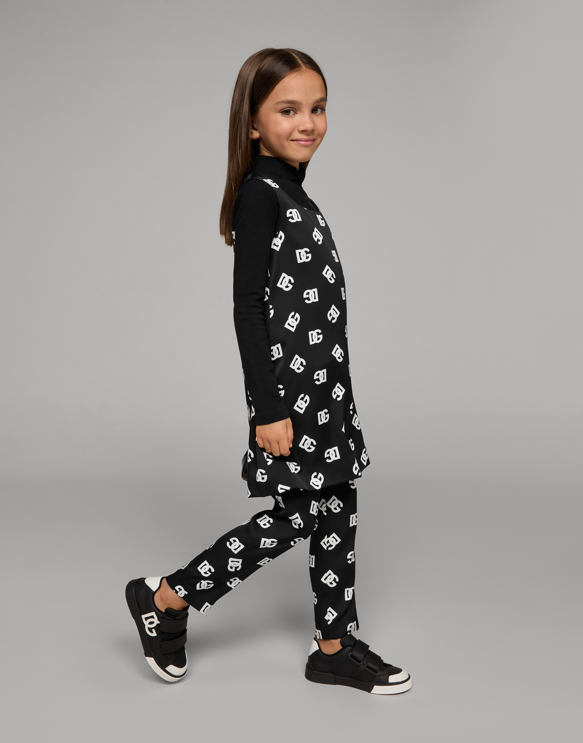 Charmeuse dress with DG logo print
