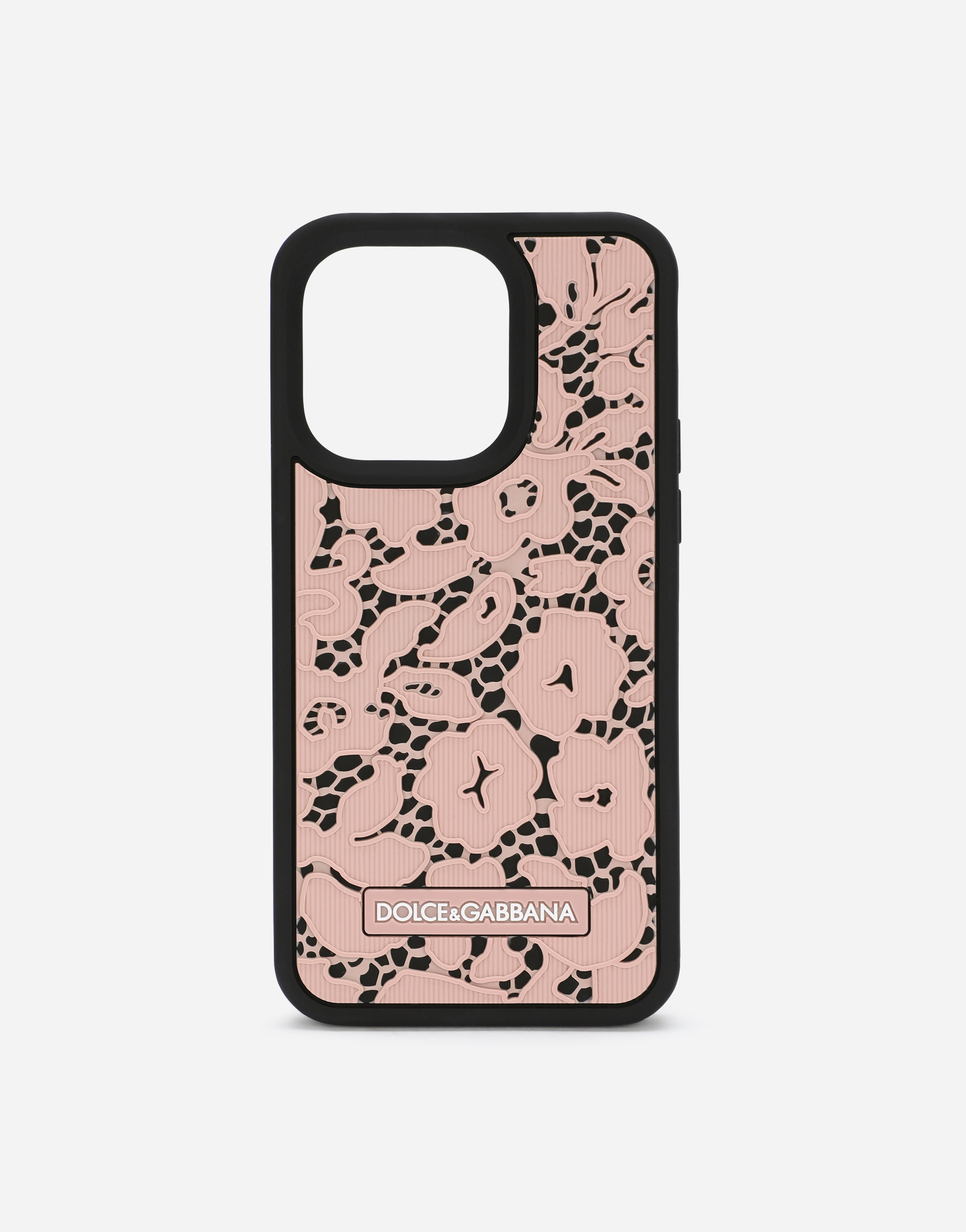 Dolce & Gabbana Lace Rubber Iphone 14 Pro Cover In Light_pink_black