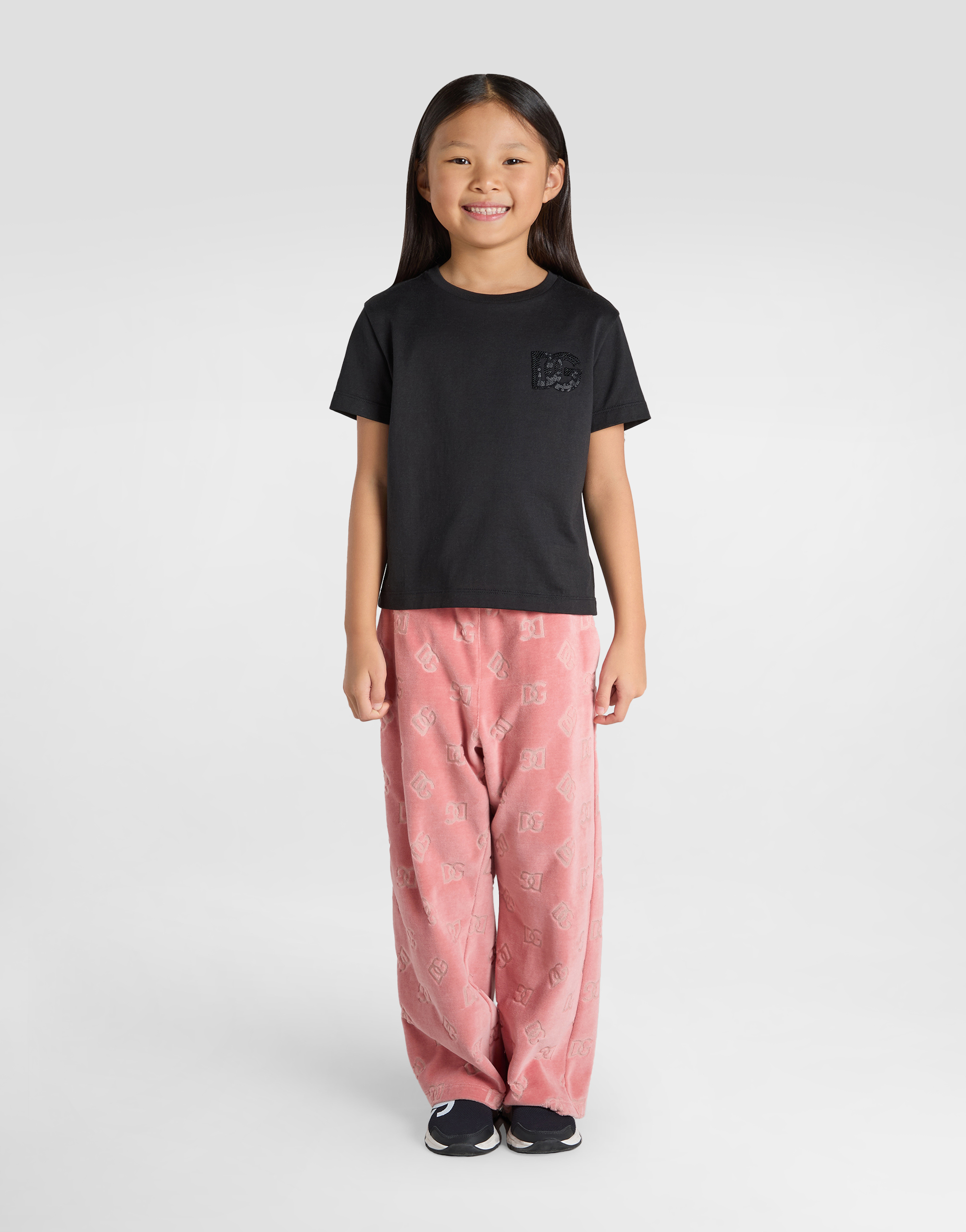 Dolce & Gabbana Chenille Jogging Pants With Jacquard Dg Logo In Pink