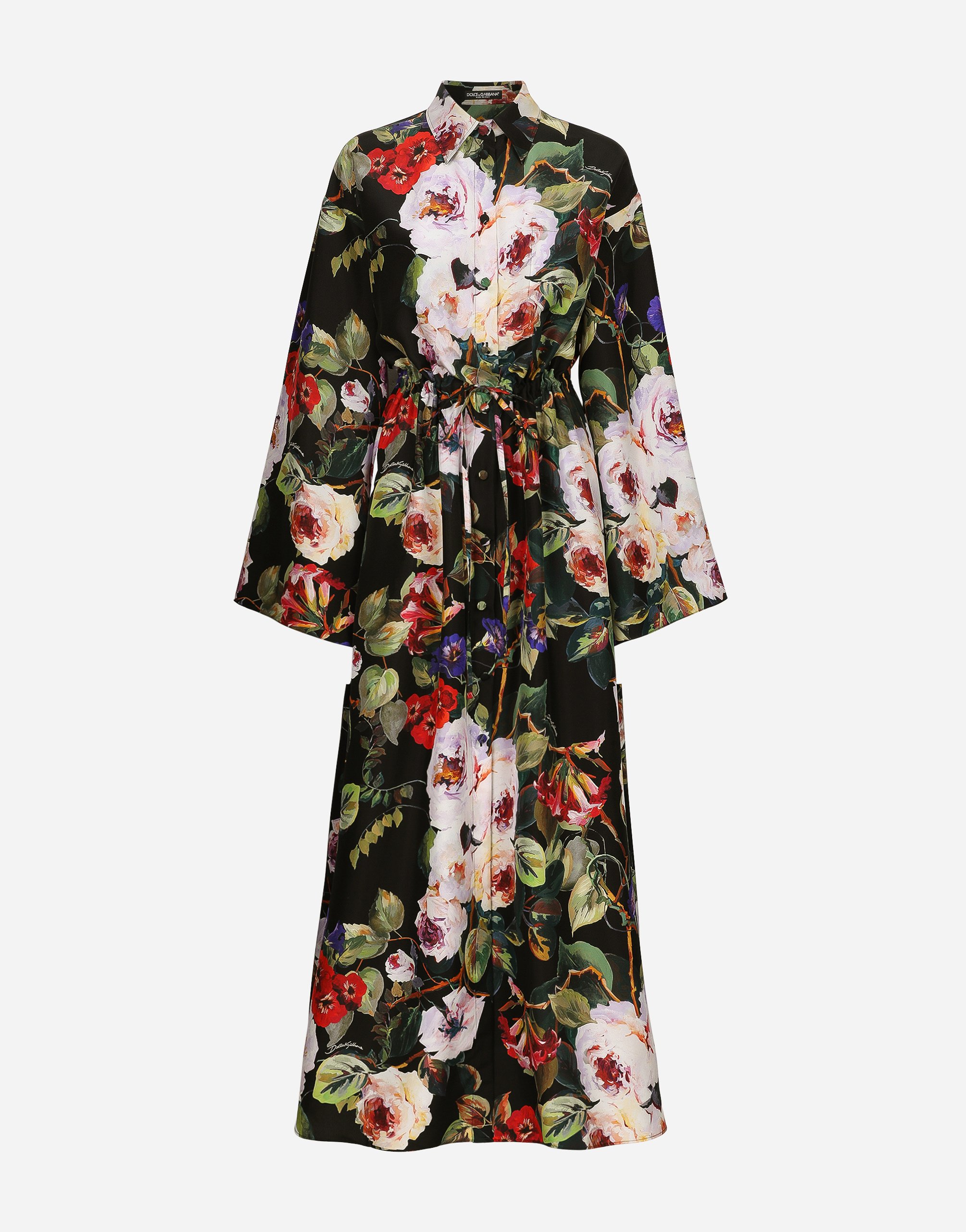 Dolce & Gabbana Silk Caftan With Rose Garden Print And Drawstring