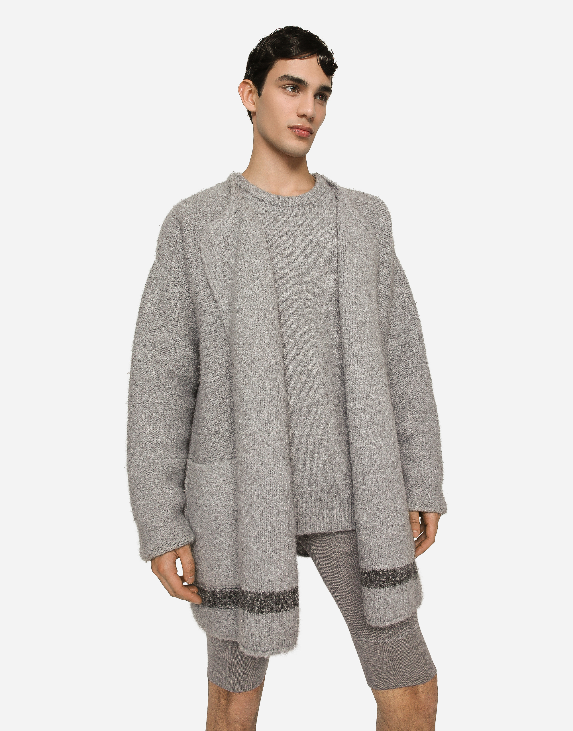 DOLCE & GABBANA TECHNICAL WOOL CARDIGAN WITH LOGO TAG