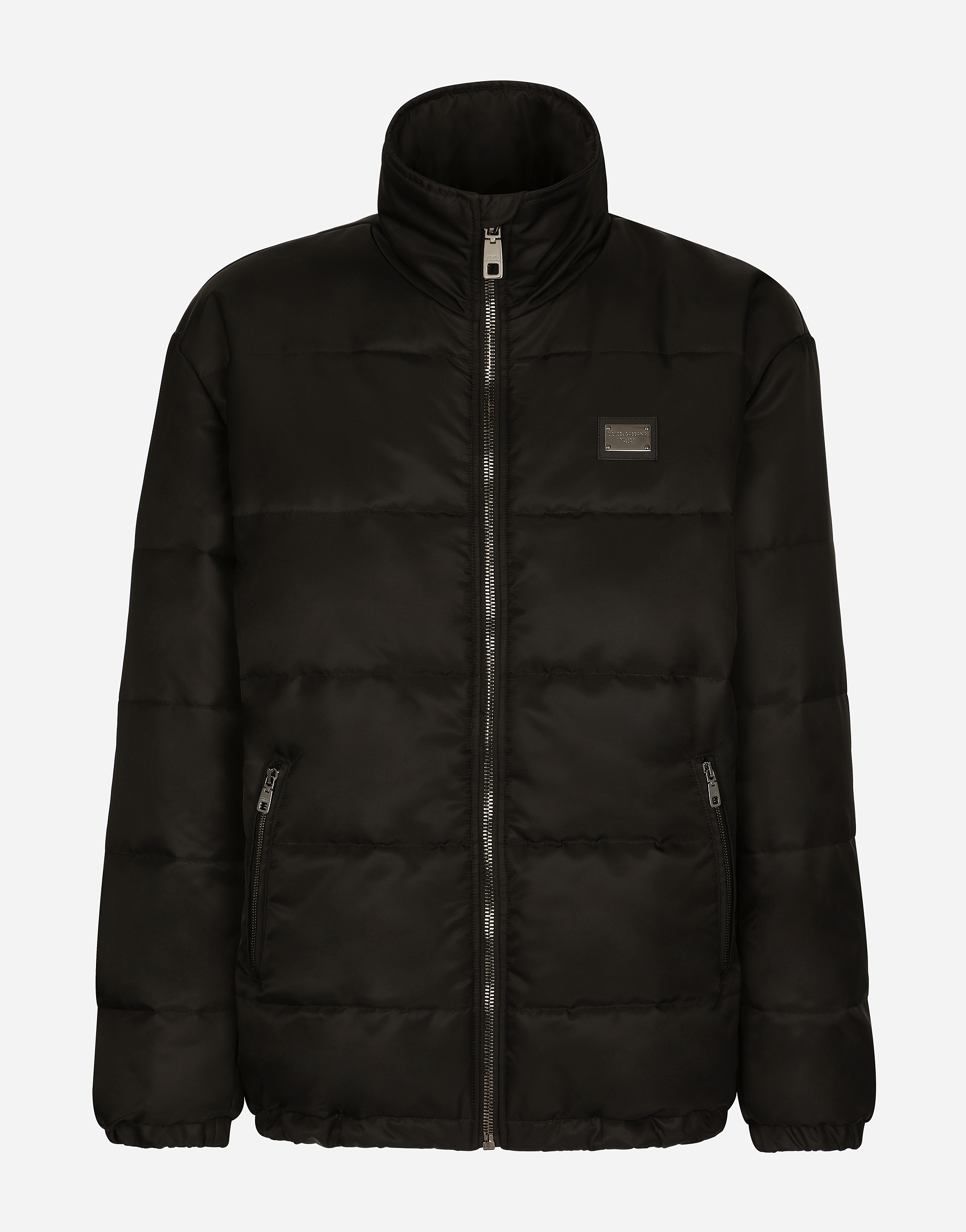 Dolce & Gabbana Nylon High-necked Jacket With Branded Tag - Man Coats And Jackets Black Fabric
