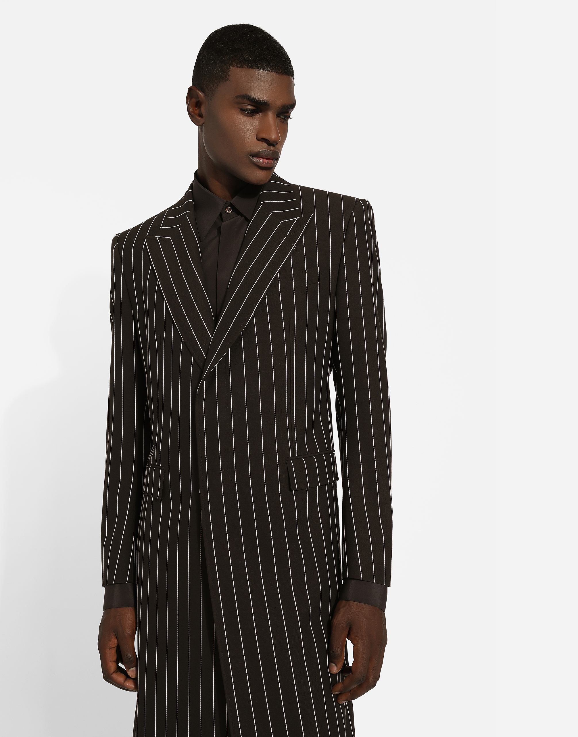 Single-breasted pinstripe wool coat