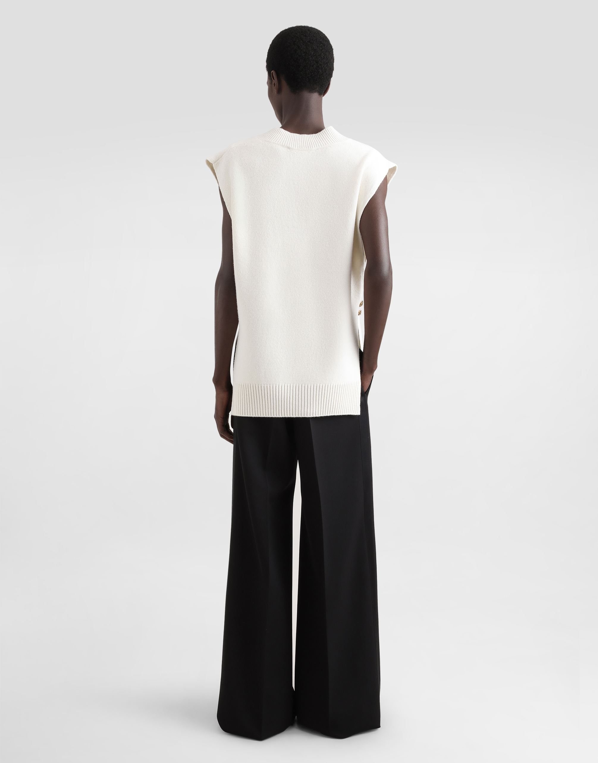 Dolce & Gabbana Wool V-neck Vest With Bejeweled Buttons And Dg Embroidery In White