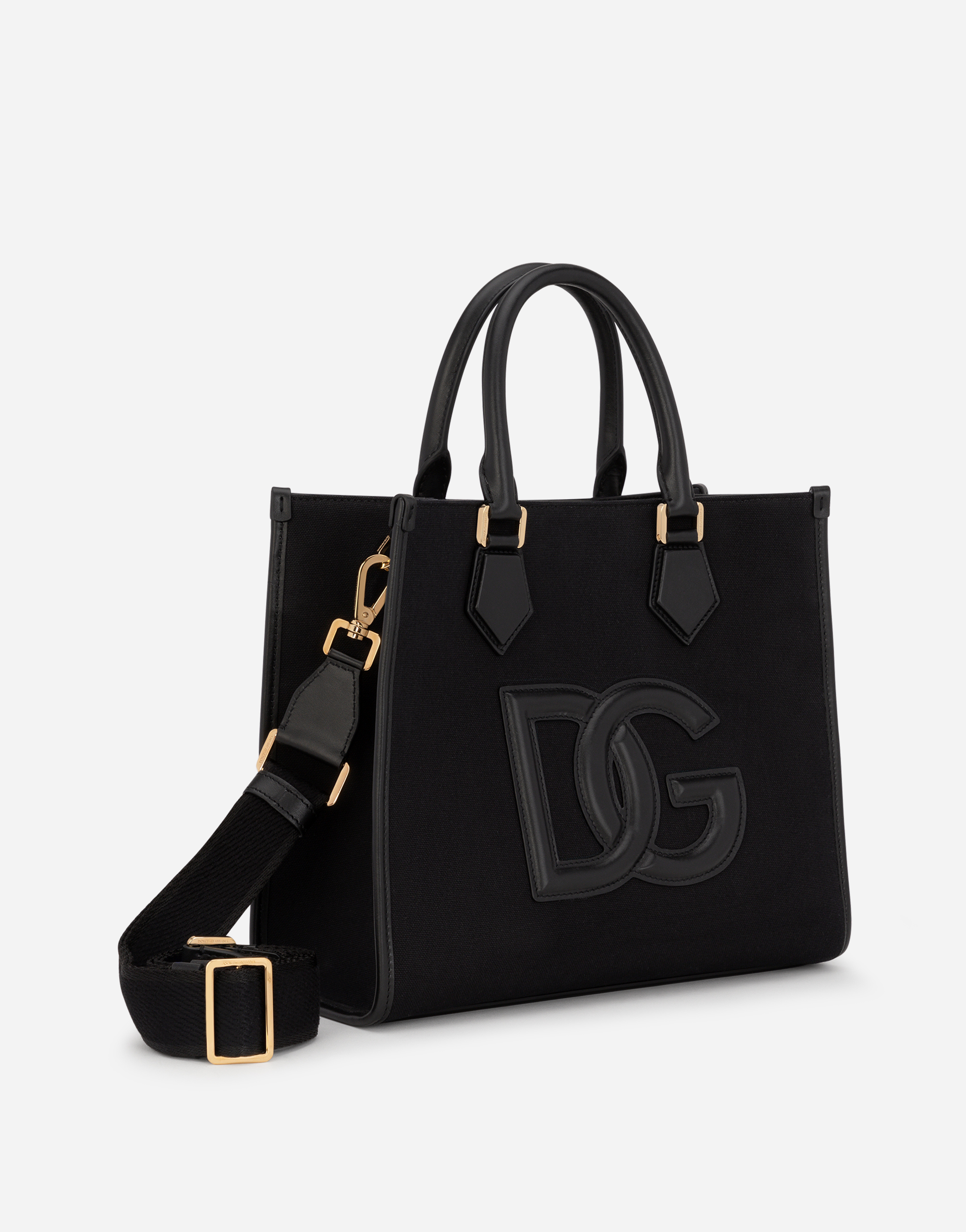 Shop Dolce & Gabbana Canvas Shopper With Calfskin Nappa Details In Black