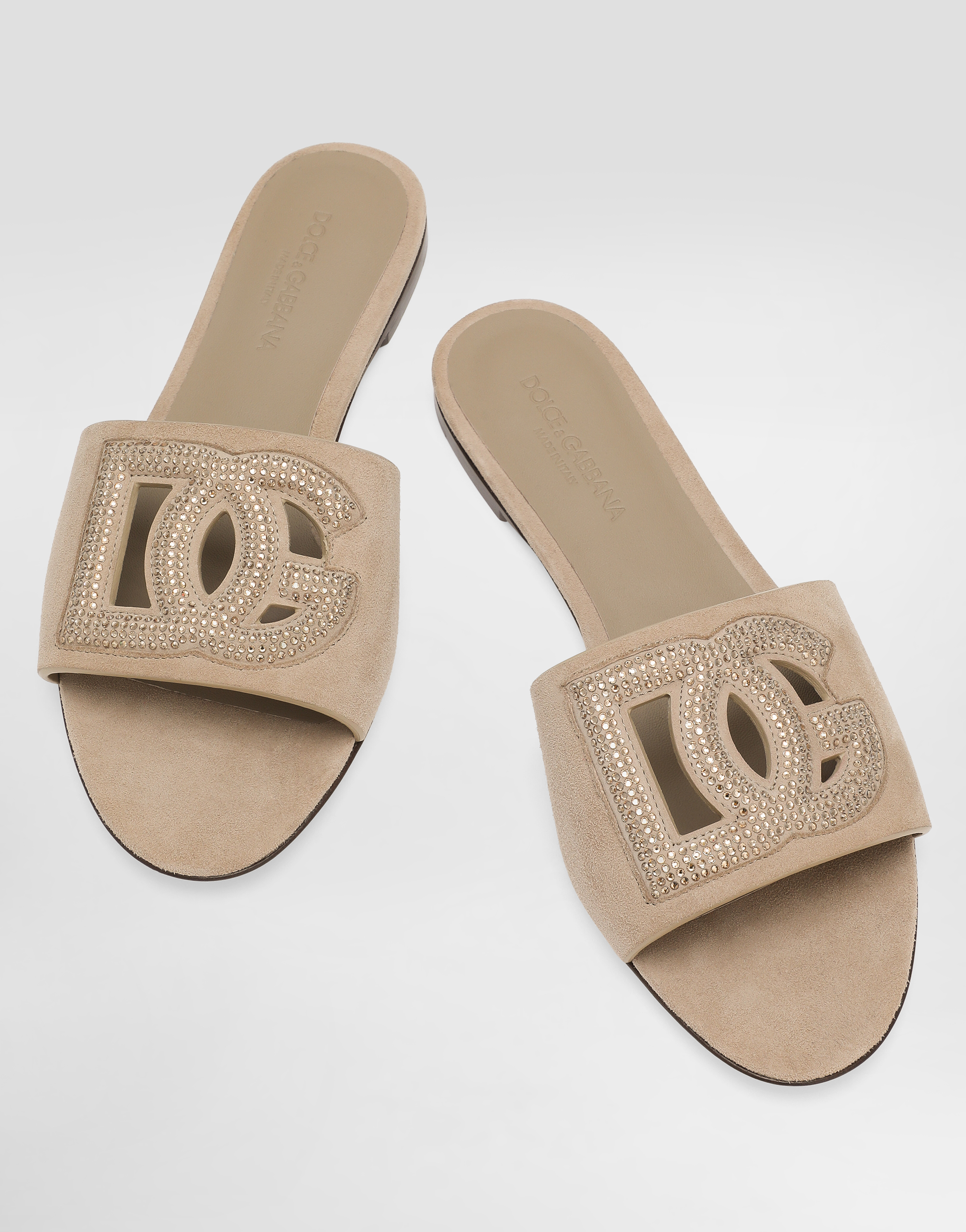 Suede slippers with rhinestones