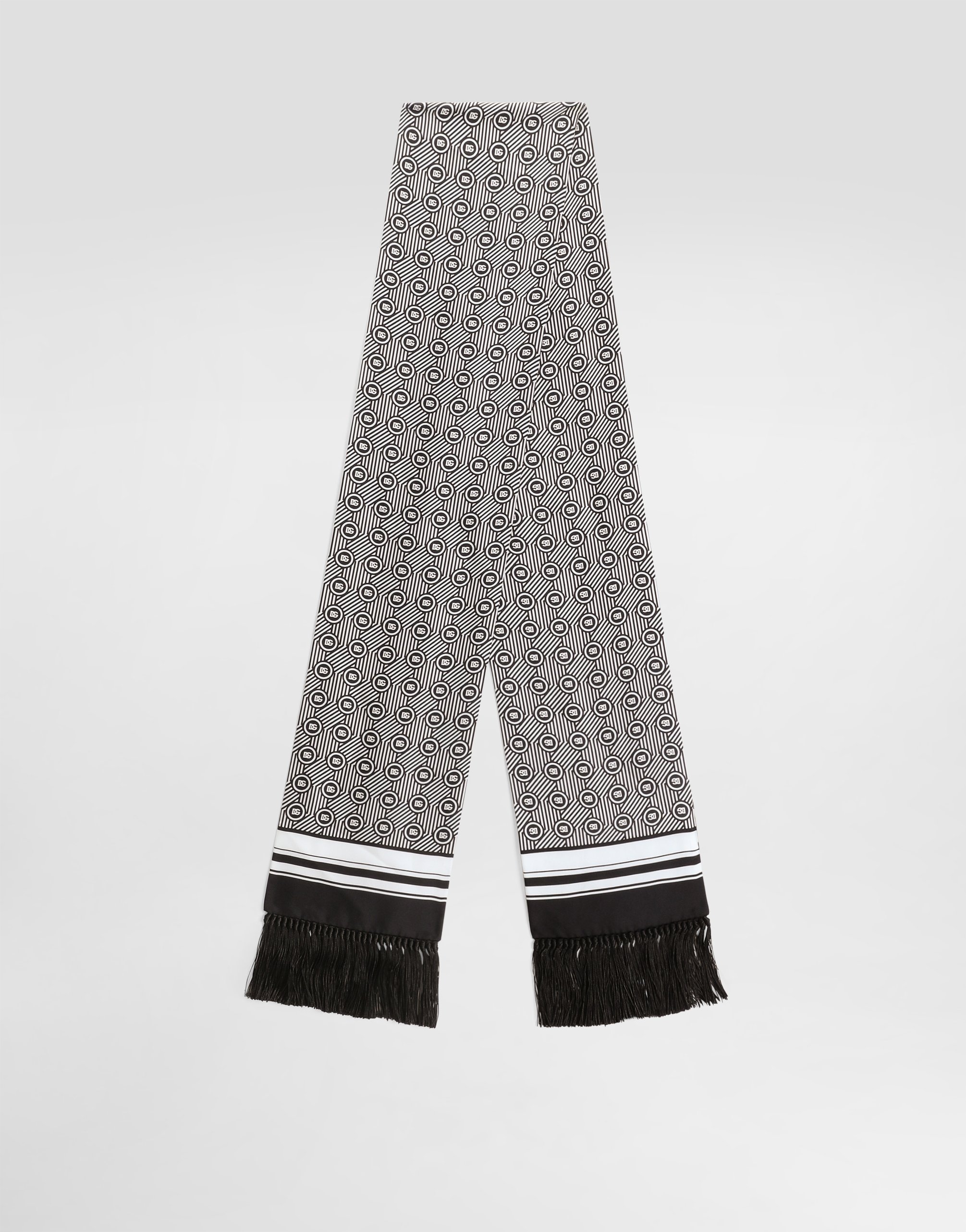 Dolce & Gabbana Silk Twill Scarf With Micro-design And Logo In White