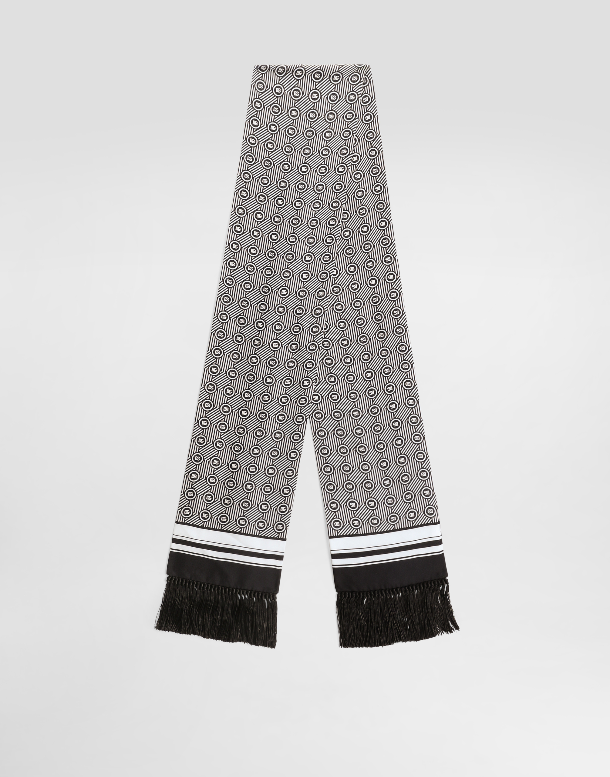 Dolce & Gabbana Silk Twill Scarf With Micro-design And Logo In White