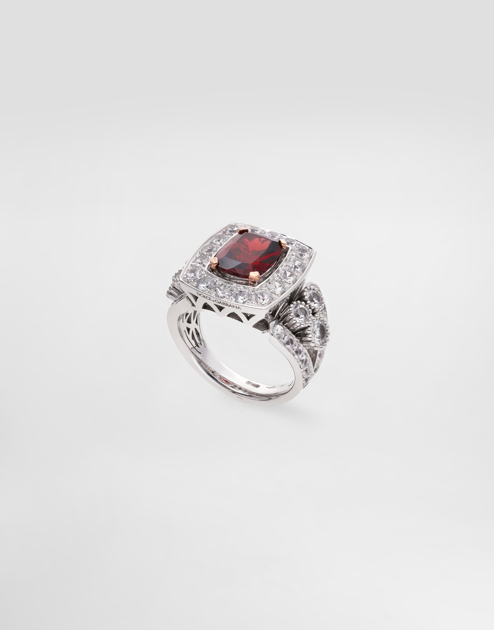 Dolce & Gabbana Eleganza Ring 18-carat White And Rose Gold, Garnet, And Sapphires In White