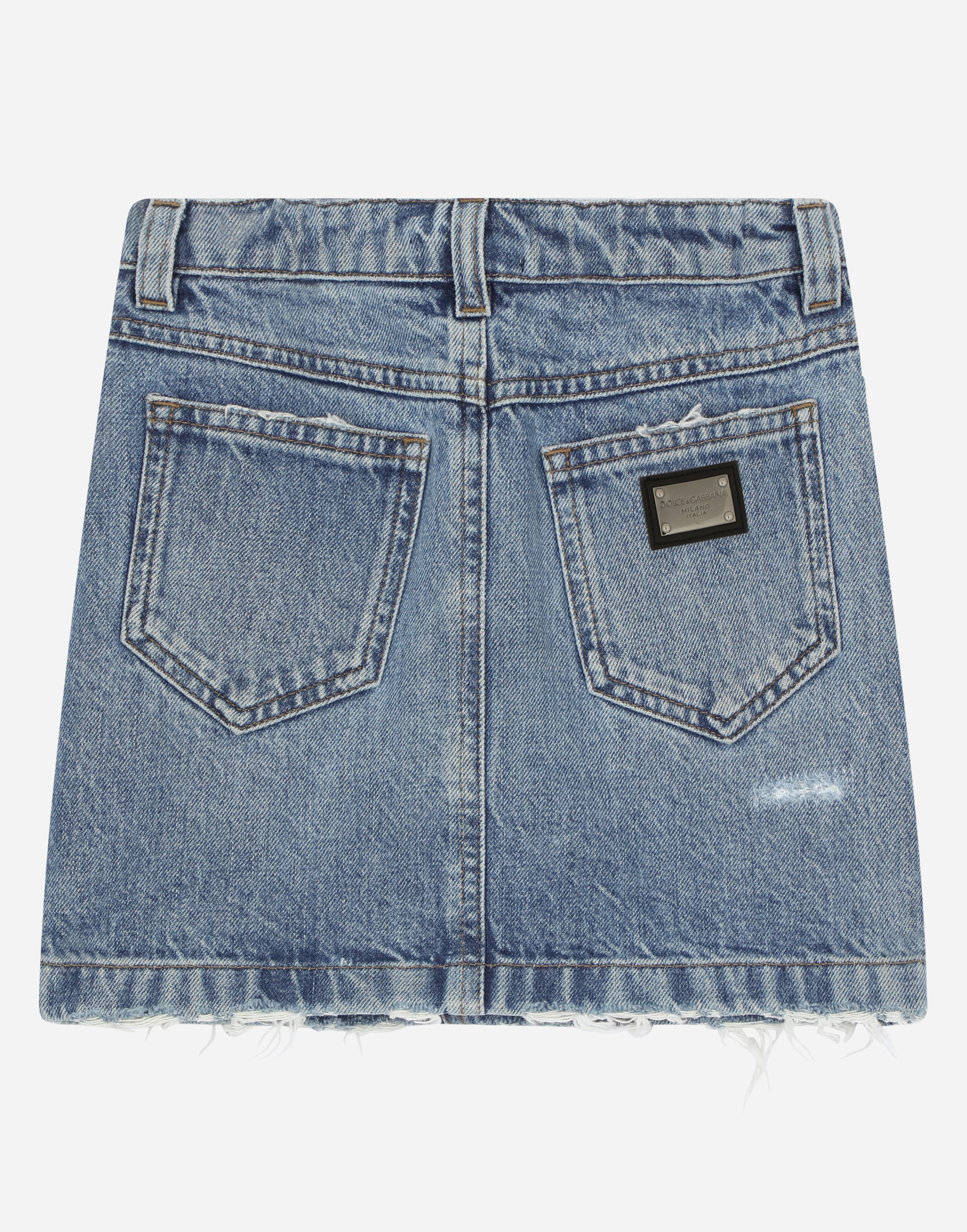 Shop Dolce & Gabbana 5-pocket Short Denim Skirt With Rose Patch In Azure