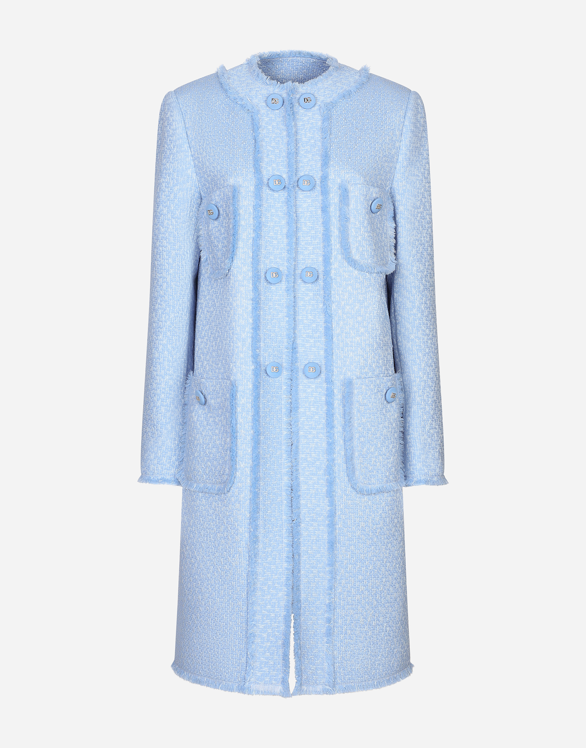 Dolce & Gabbana Single-breasted Raschel Tweed Coat - Woman Coats And Jackets Azure 40